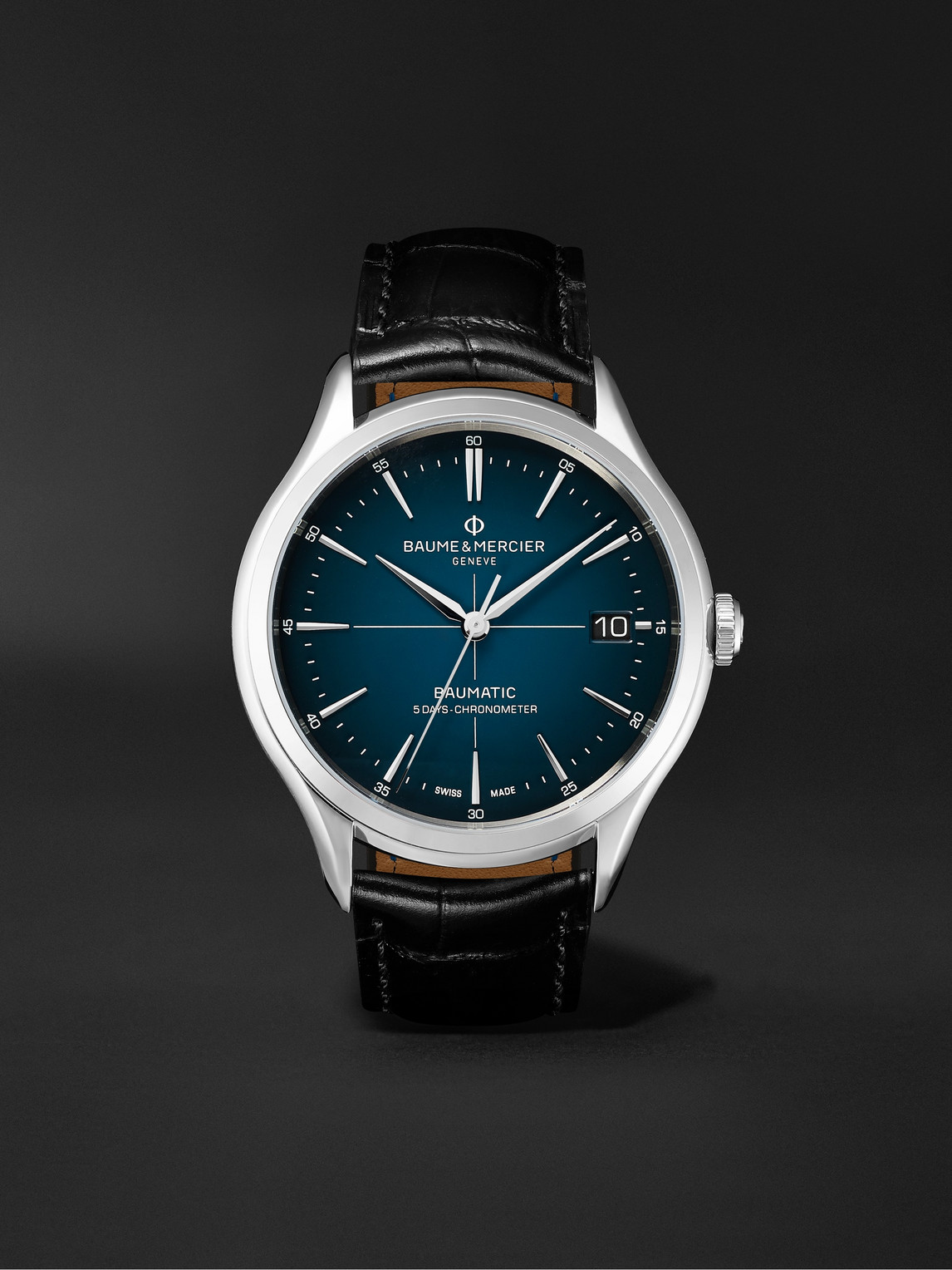 Baume & Mercier Clifton Baumatic Automatic Chronometer 40mm Stainless Steel And Alligator Watch, Ref. No. M0a10467 In Blue