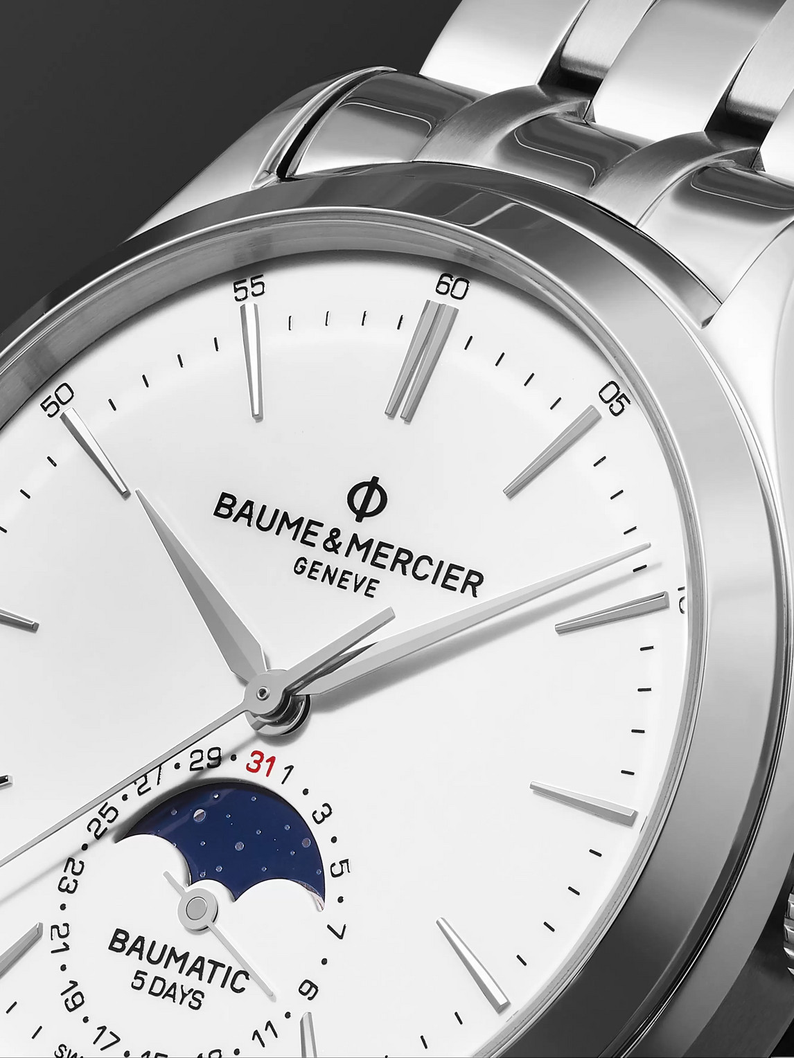 Shop Baume & Mercier Clifton Baumatic Automatic Moon-phase 42mm Stainless Steel Watch, Ref. No. M0a10552 In White