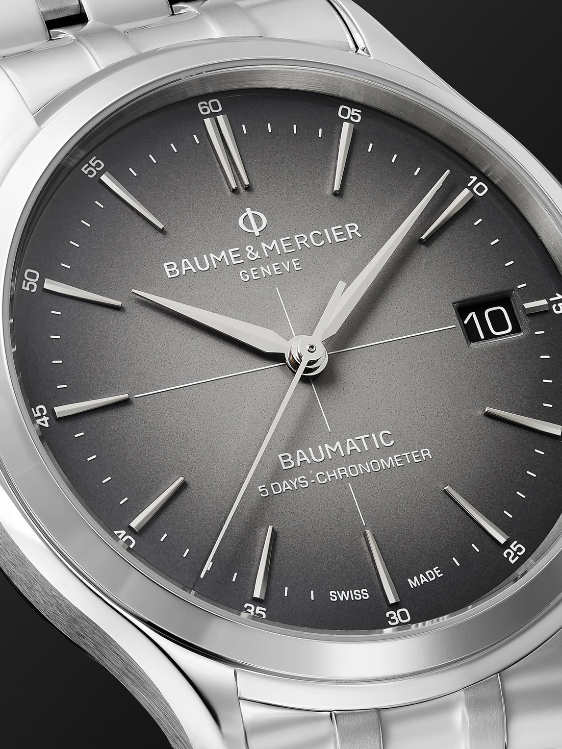 Shop Baume & Mercier Clifton Baumatic Automatic Chronometer 40mm Stainless Steel Watch, Ref. No. M0a10551 In Gray