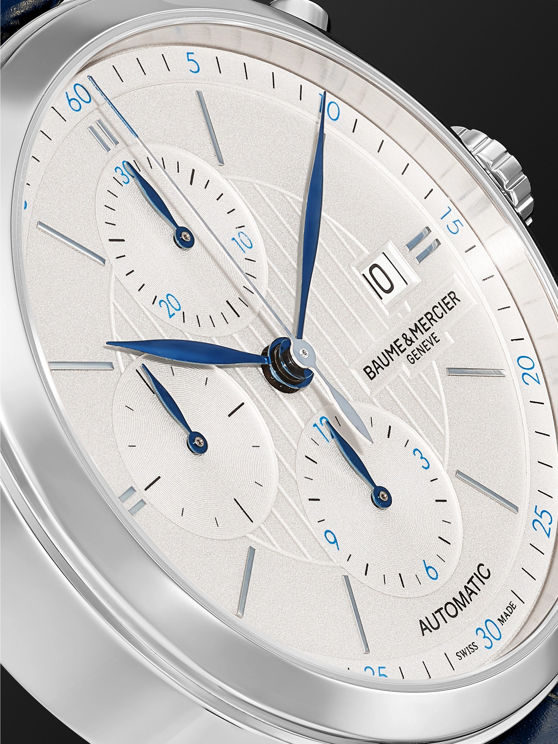 Shop Baume & Mercier Classima Automatic Chronograph 42mm Steel And Alligator Watch, Ref. No. M0a10330 In Silver