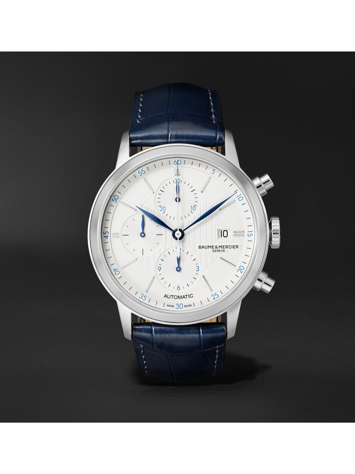 Baume & Mercier Classima Automatic Chronograph 42mm Steel And Alligator Watch, Ref. No. M0a10330 In Silver