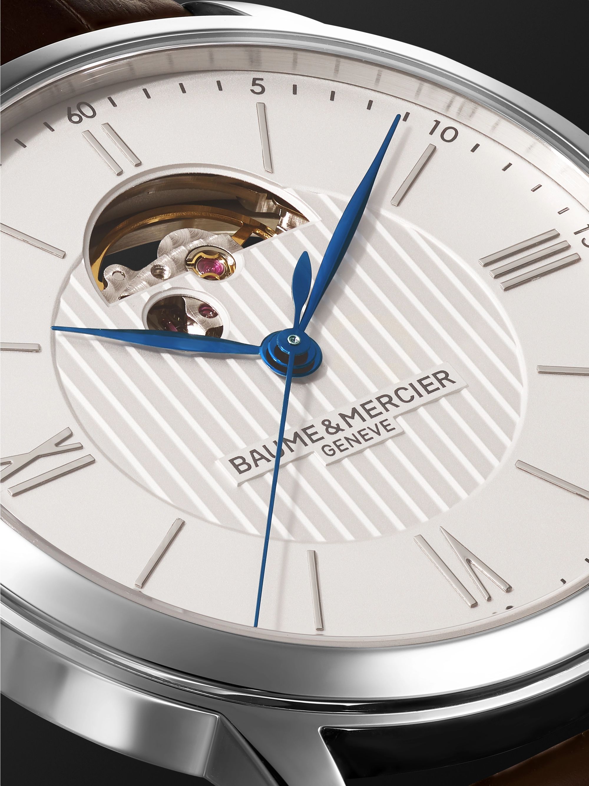 BAUME & MERCIER Classima Automatic Open Balance 42mm Stainless Steel and Alligator Watch, Ref. No. MOA10524