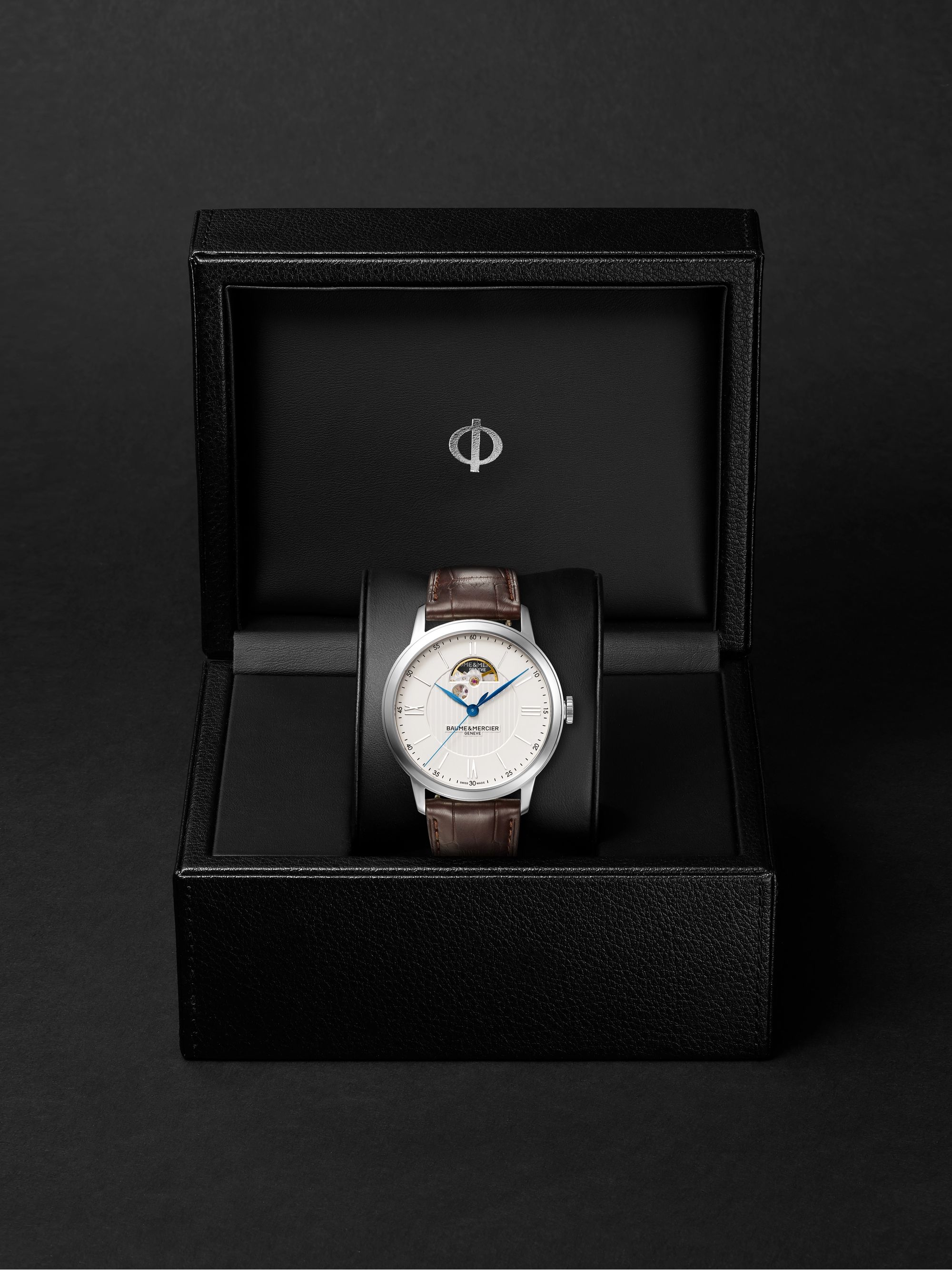 BAUME & MERCIER Classima Automatic Open Balance 42mm Stainless Steel and Alligator Watch, Ref. No. MOA10524