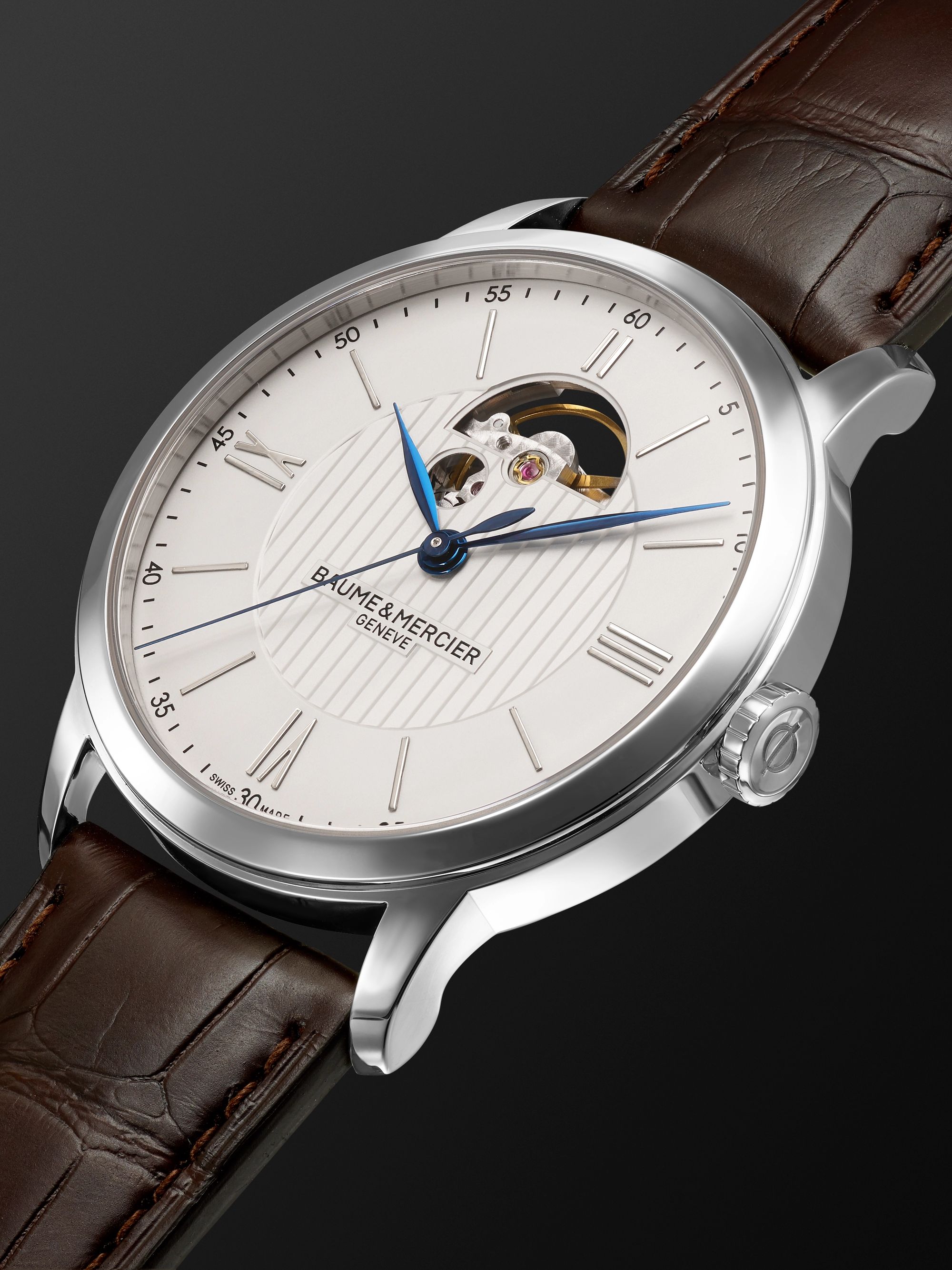 BAUME & MERCIER Classima Automatic Open Balance 42mm Stainless Steel and Alligator Watch, Ref. No. MOA10524