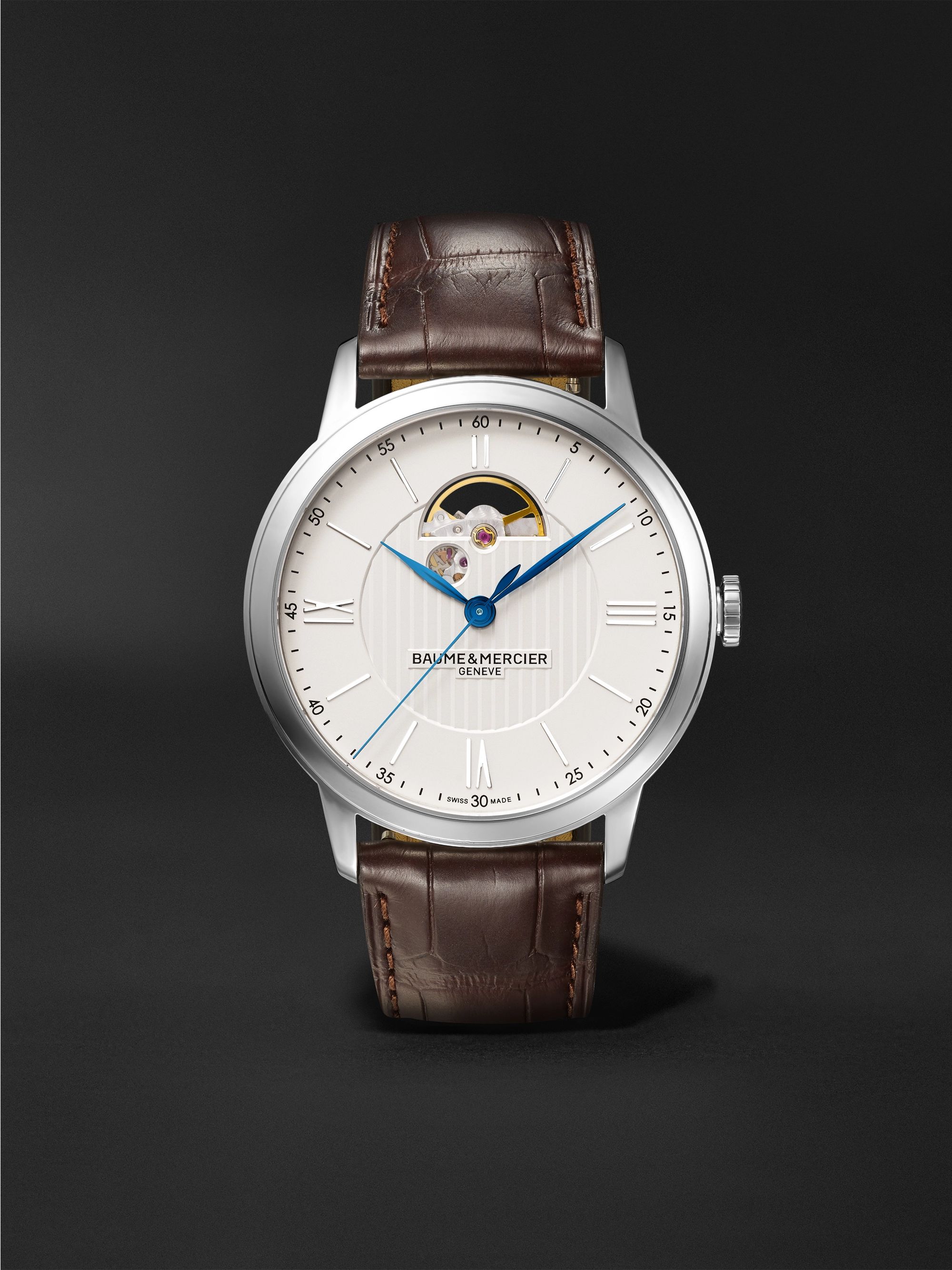 BAUME & MERCIER Classima Automatic Open Balance 42mm Stainless Steel and Alligator Watch, Ref. No. MOA10524