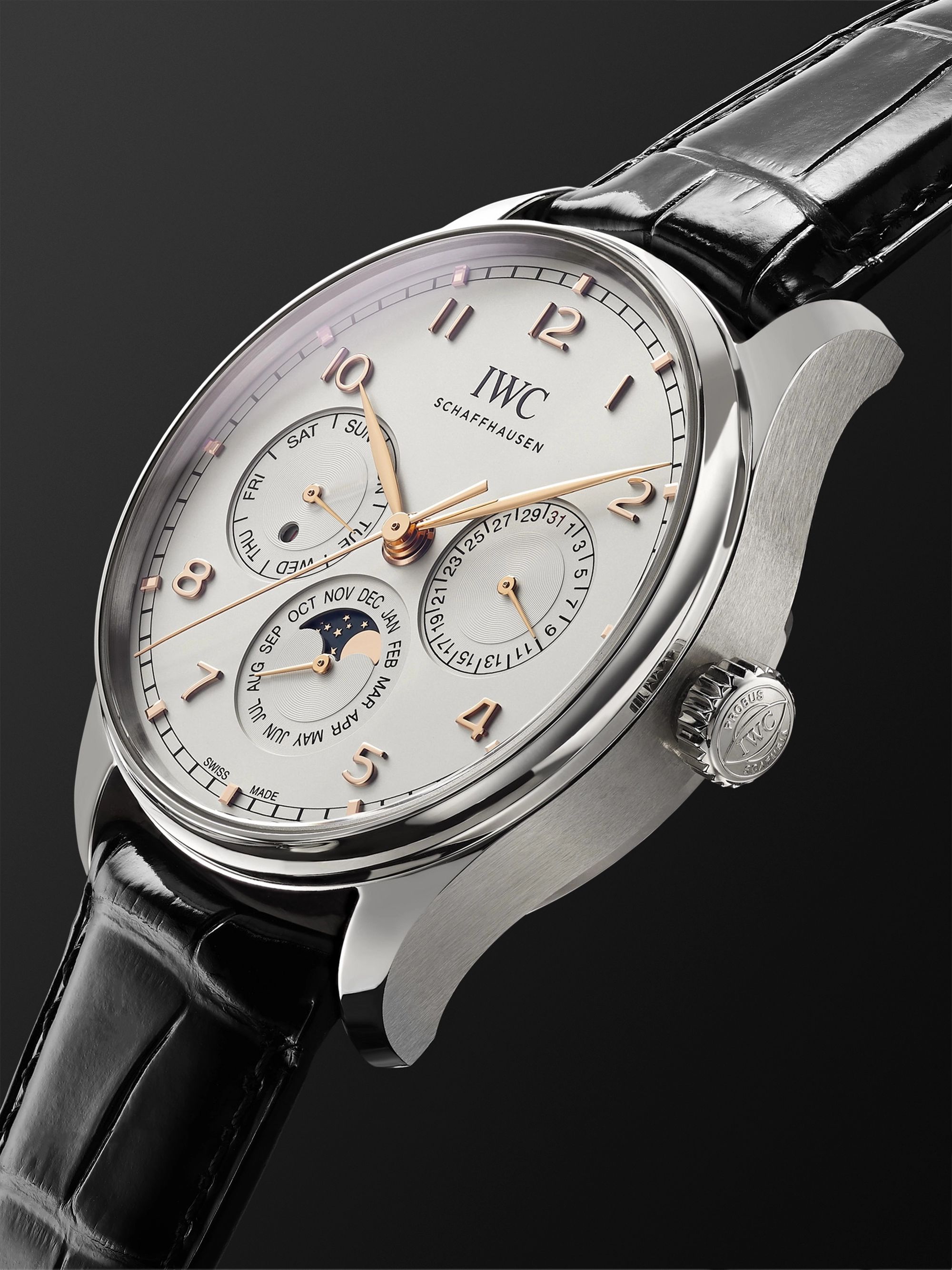 IWC SCHAFFHAUSEN Portugieser Perpetual Calendar Automatic 42.4mm Stainless Steel and Alligator Watch, Ref. No. IW344203