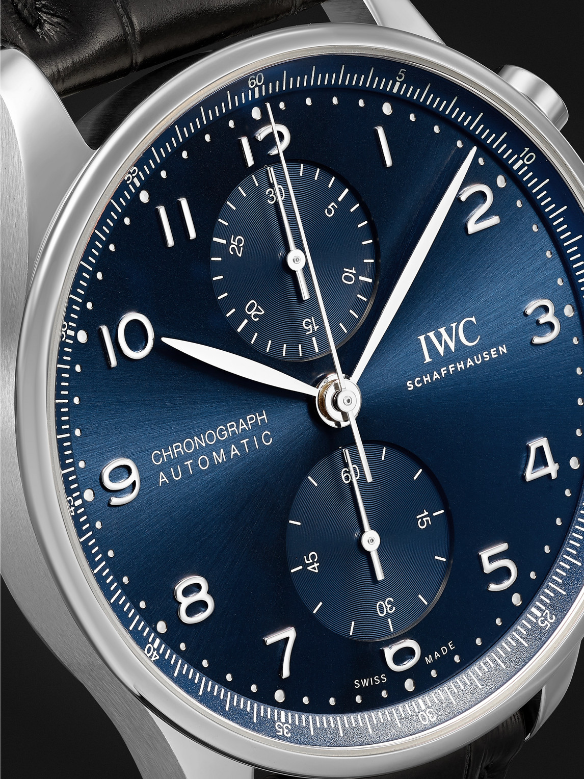 Shop Iwc Schaffhausen Portugieser Automatic Chronograph 41mm Stainless Steel And Alligator Watch, Ref. No. Iw371606 In Blue