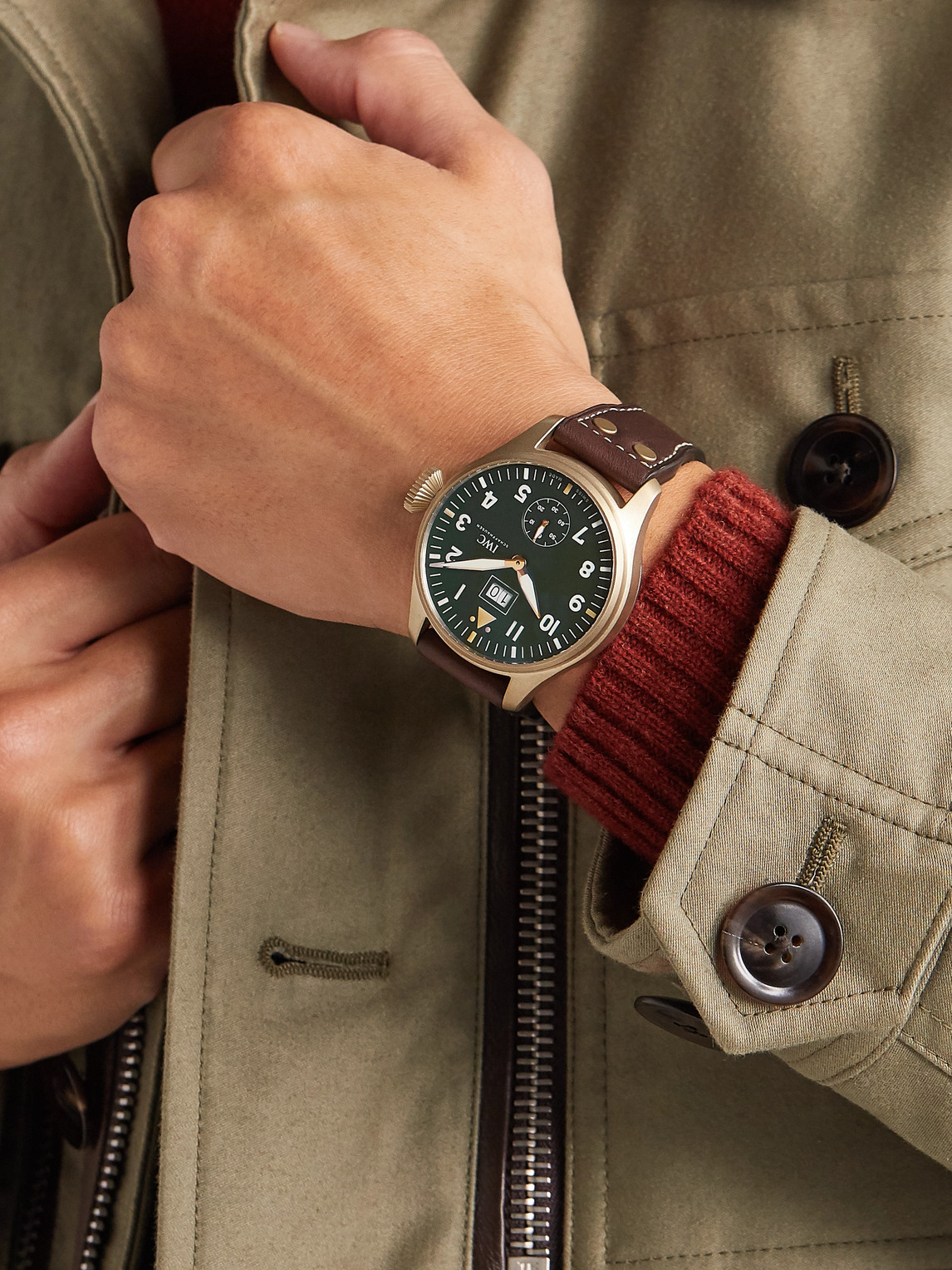 Shop Iwc Schaffhausen Big Pilot's Big Date Spitfire ‘mission Accomplished' Limited Edition Hand-wound 46.2mm Bronze And Le In Green