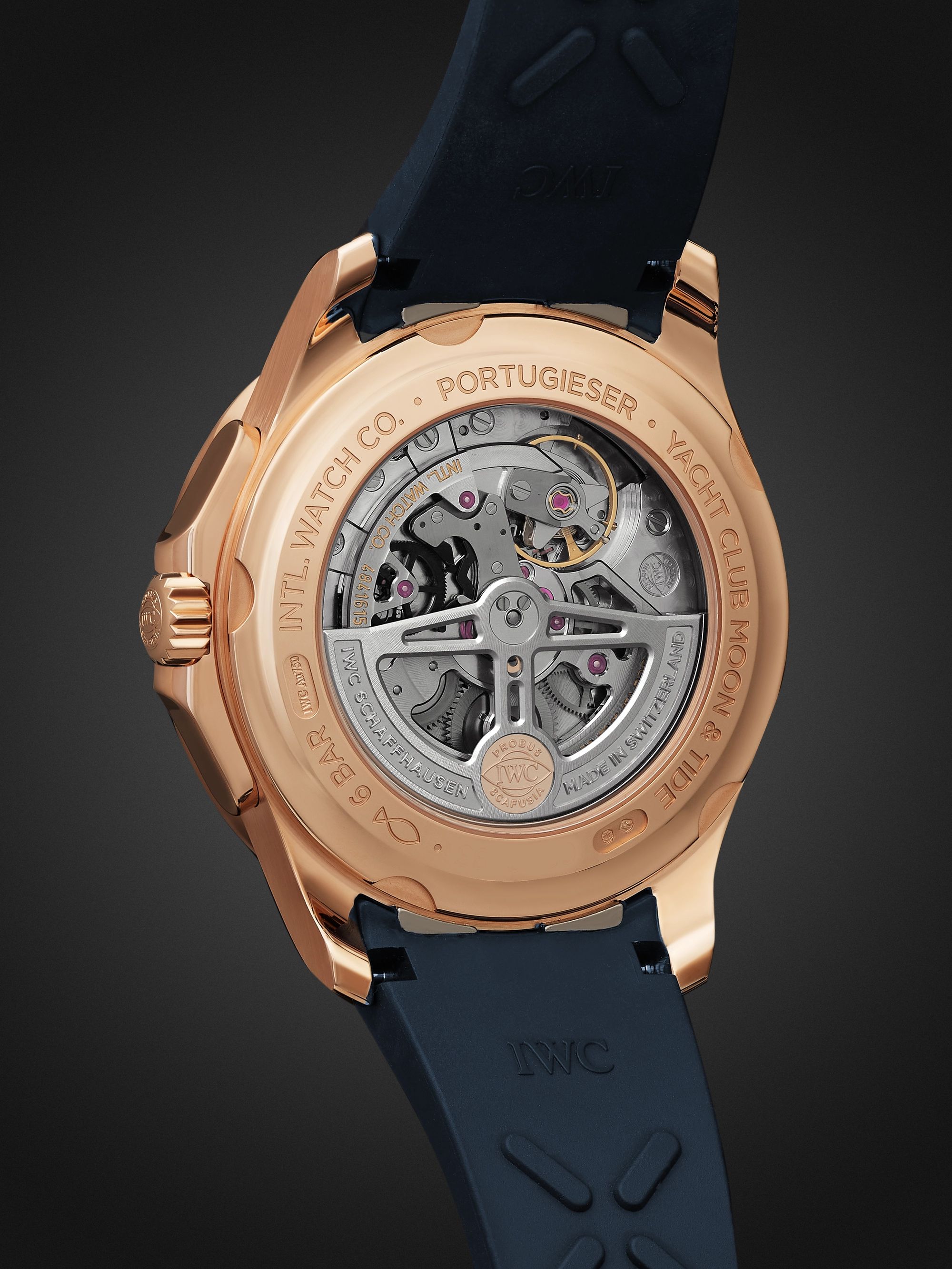 IWC SCHAFFHAUSEN Portugieser Yacht Club Moon & Tide Automatic Chronograph 44.6mm 18-Karat Red Gold and Rubber Watch, Ref. No. IW344001