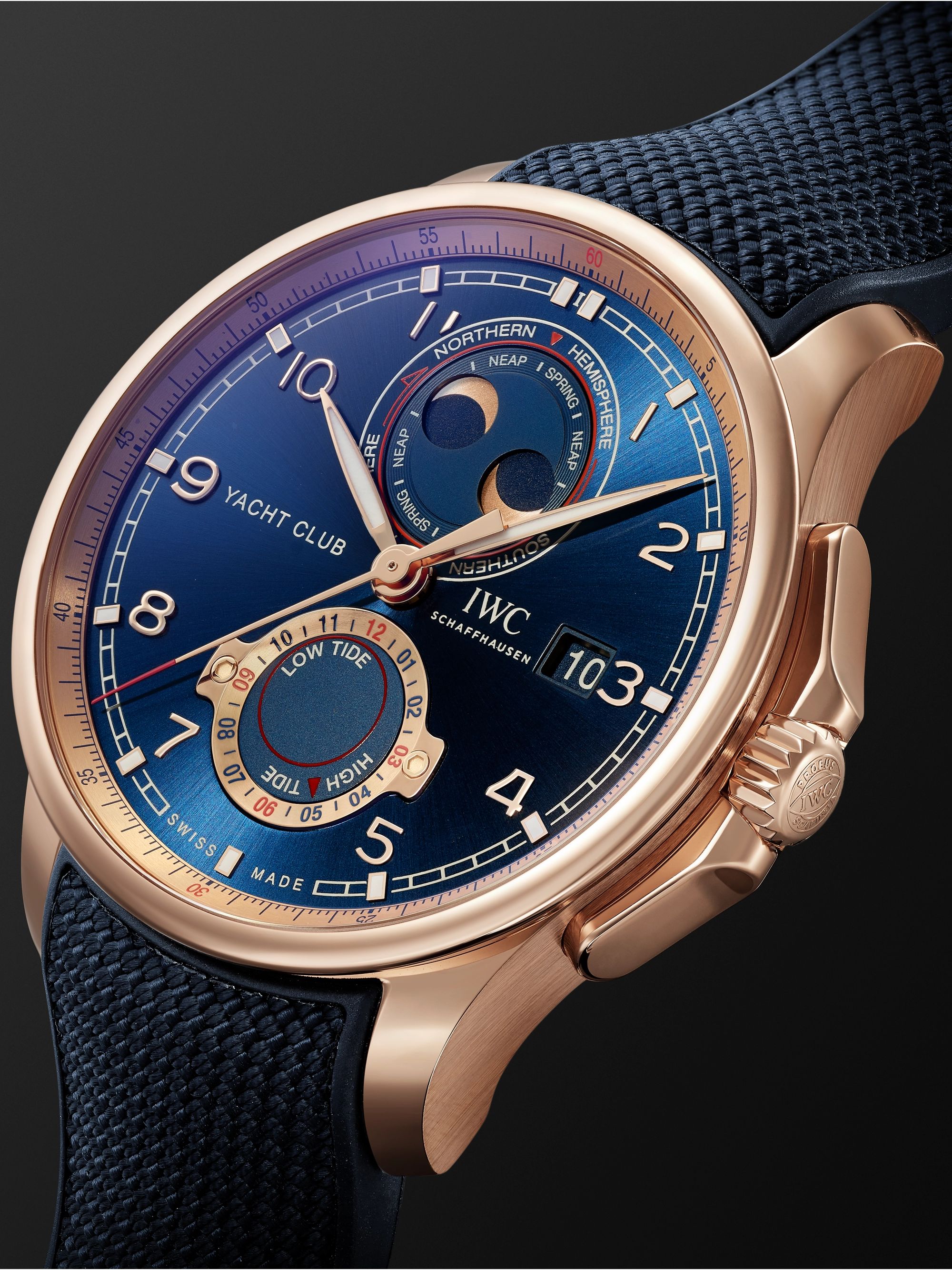IWC SCHAFFHAUSEN Portugieser Yacht Club Moon & Tide Automatic Chronograph 44.6mm 18-Karat Red Gold and Rubber Watch, Ref. No. IW344001