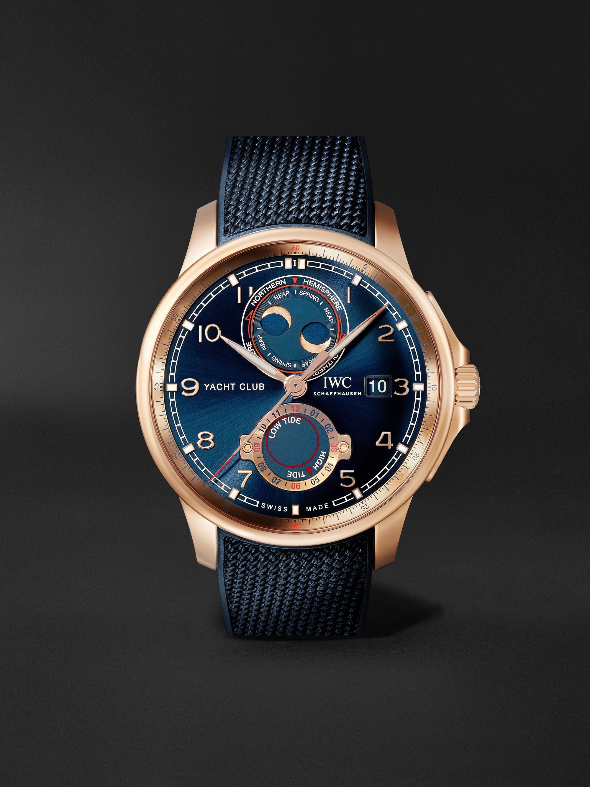 IWC SCHAFFHAUSEN Portugieser Yacht Club Moon & Tide Automatic Chronograph 44.6mm 18-Karat Red Gold and Rubber Watch, Ref. No. IW344001