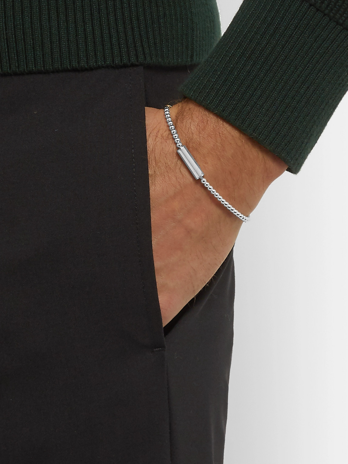 Le Gramme Le 11 Sterling Silver And 18-karat Gold Beaded Bracelet In Silver