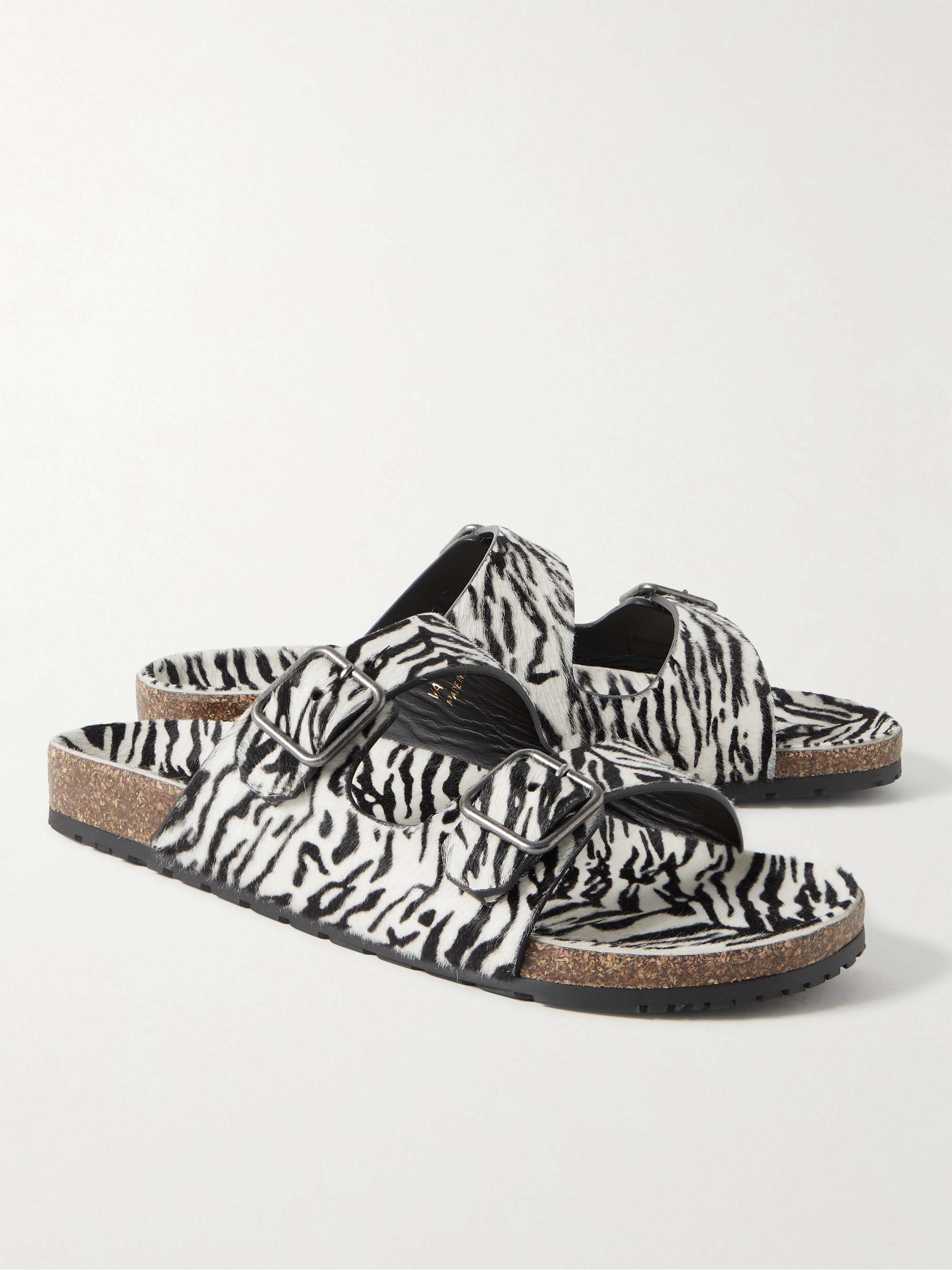 SAINT LAURENT Jimmy Zebra-Print Calf Hair Sandals | MR PORTER