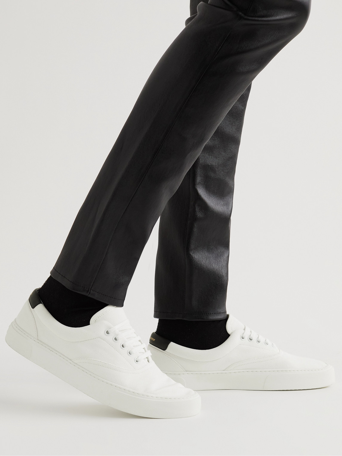 Shop Saint Laurent Venice Leather-trimmed Cotton-canvas Sneakers In White