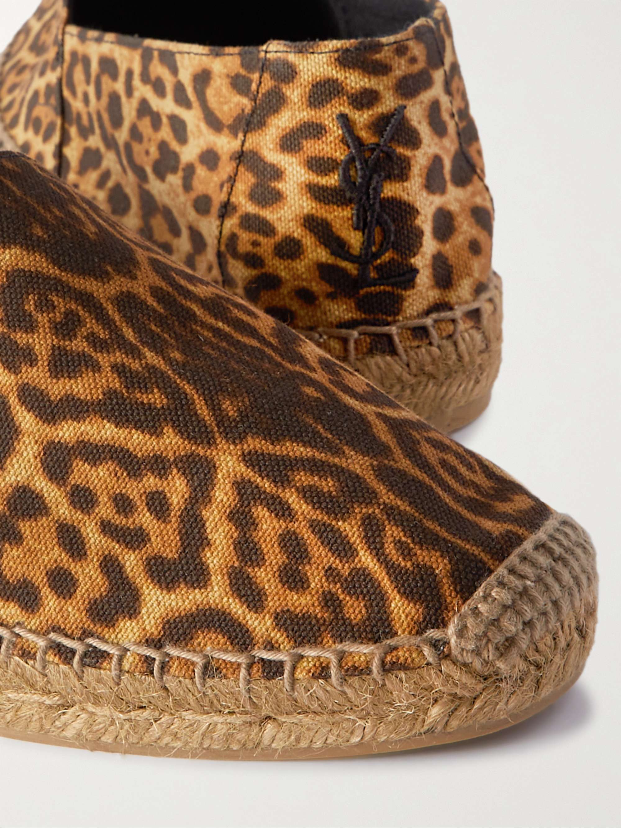 SAINT LAURENT Logo-Embroidered Leopard-Print Canvas Espadrilles