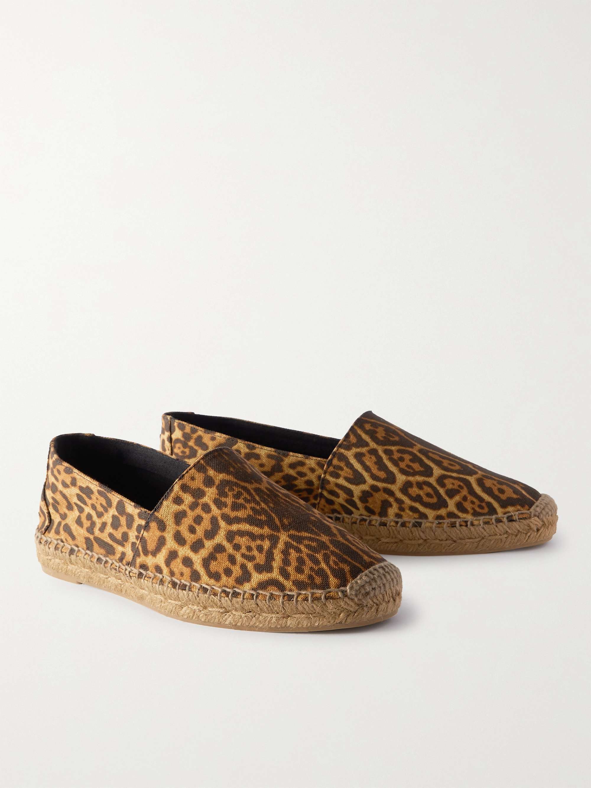SAINT LAURENT Logo-Embroidered Leopard-Print Canvas Espadrilles