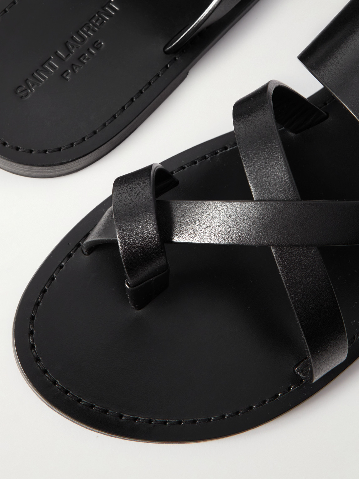 Shop Saint Laurent Culver Leather Sandals In Black