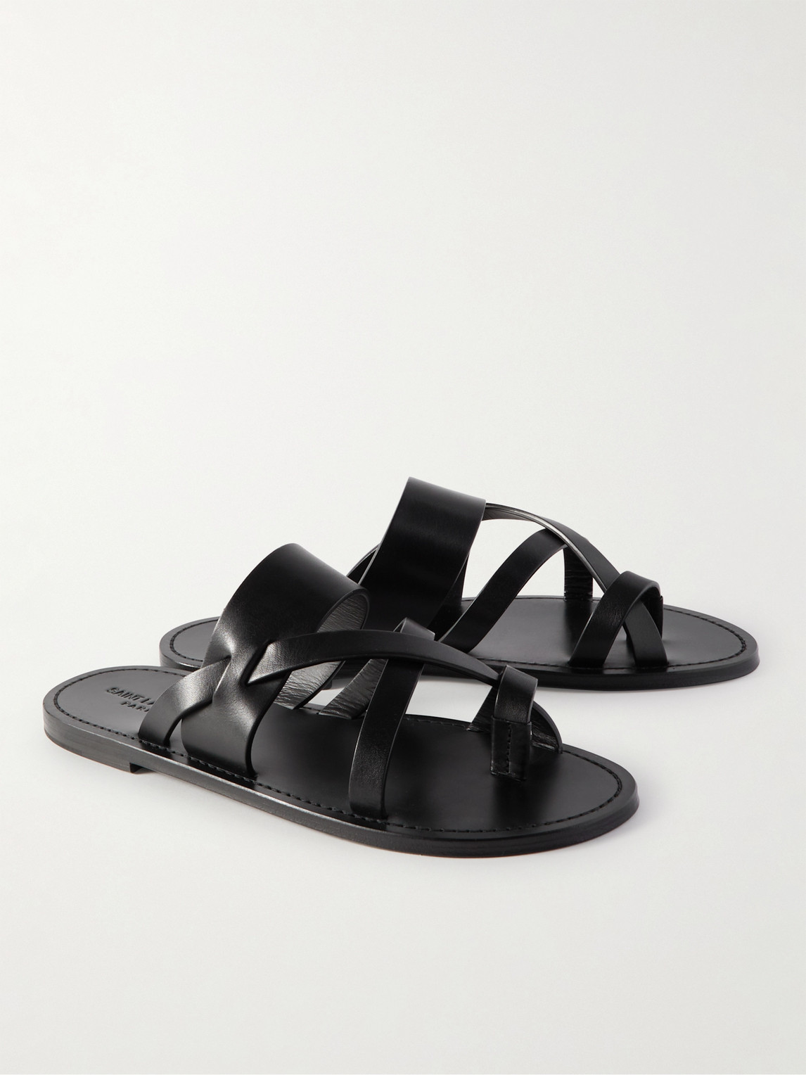 Shop Saint Laurent Culver Leather Sandals In Black