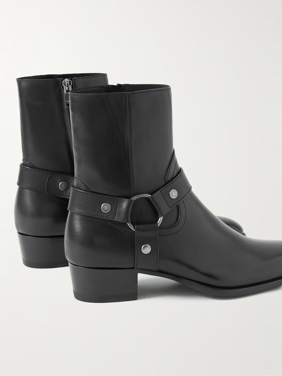 Shop Saint Laurent Wyatt Buckled Leather Boots In Black