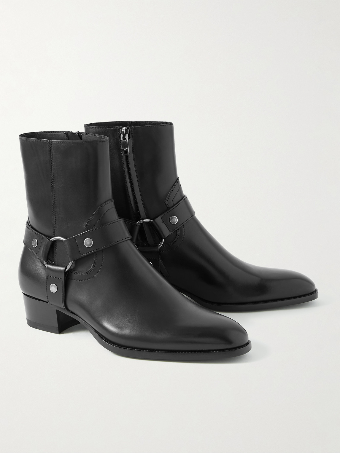 Shop Saint Laurent Wyatt Buckled Leather Boots In Black