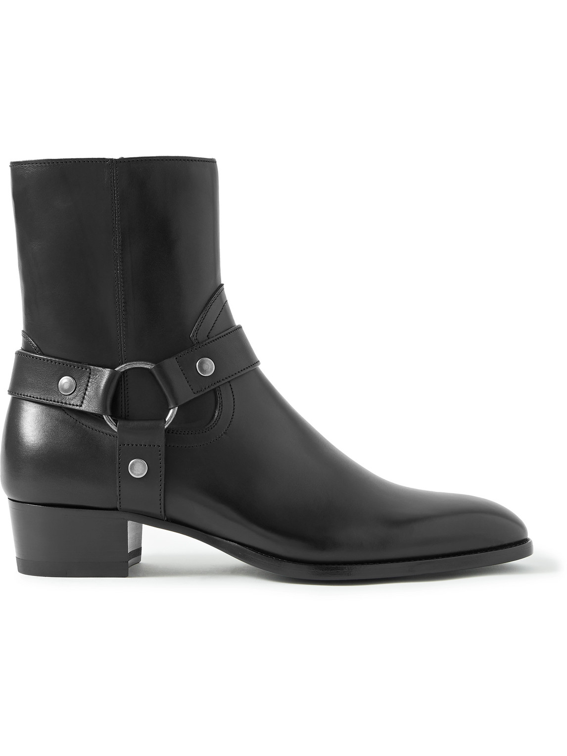 Shop Saint Laurent Wyatt Buckled Leather Boots In Black