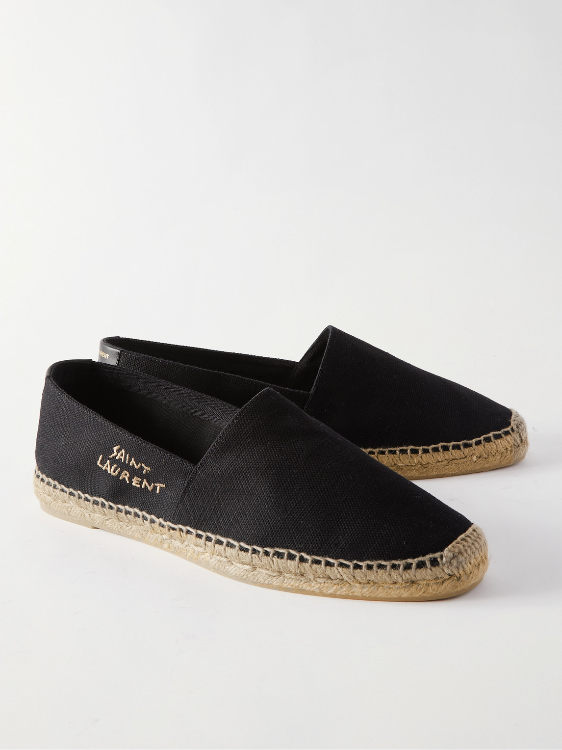 Shop Saint Laurent Logo-embroidered Canvas Espadrilles In Black