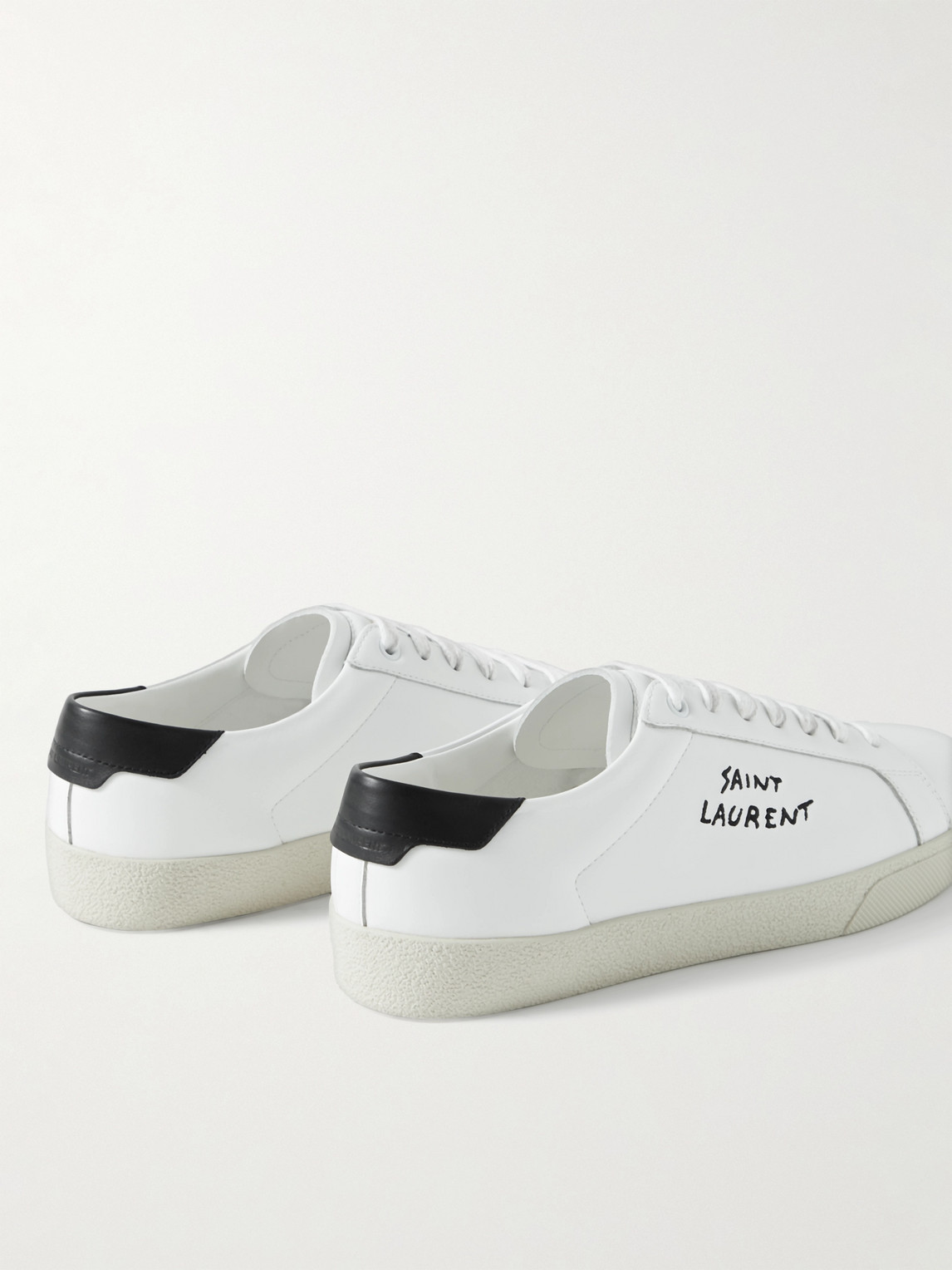 SAINT LAURENT SL/06 COURT CLASSIC LOGO-EMBROIDERED LEATHER SNEAKERS 