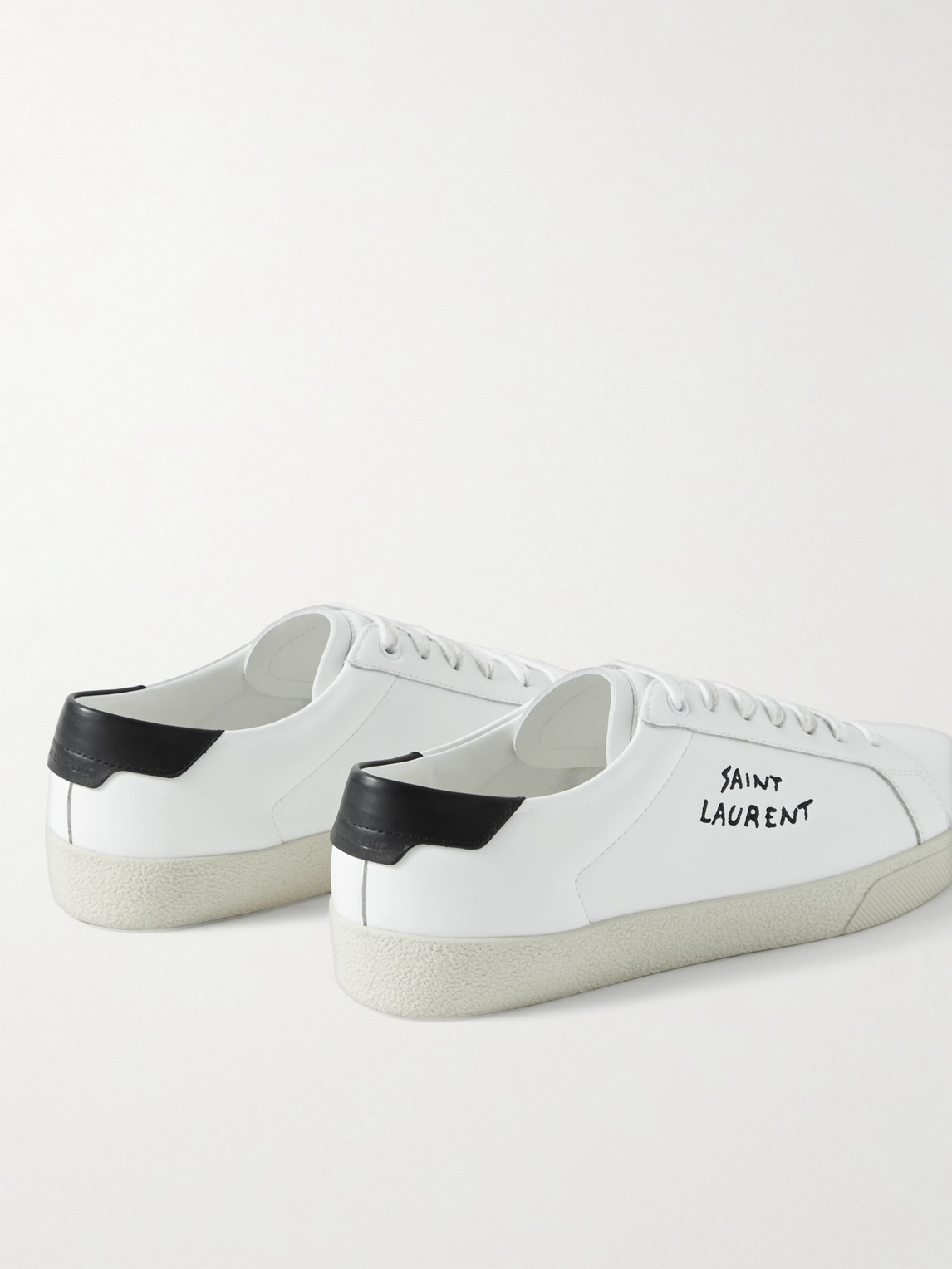 Shop Saint Laurent Sl/06 Court Classic Logo-embroidered Leather Sneakers In White