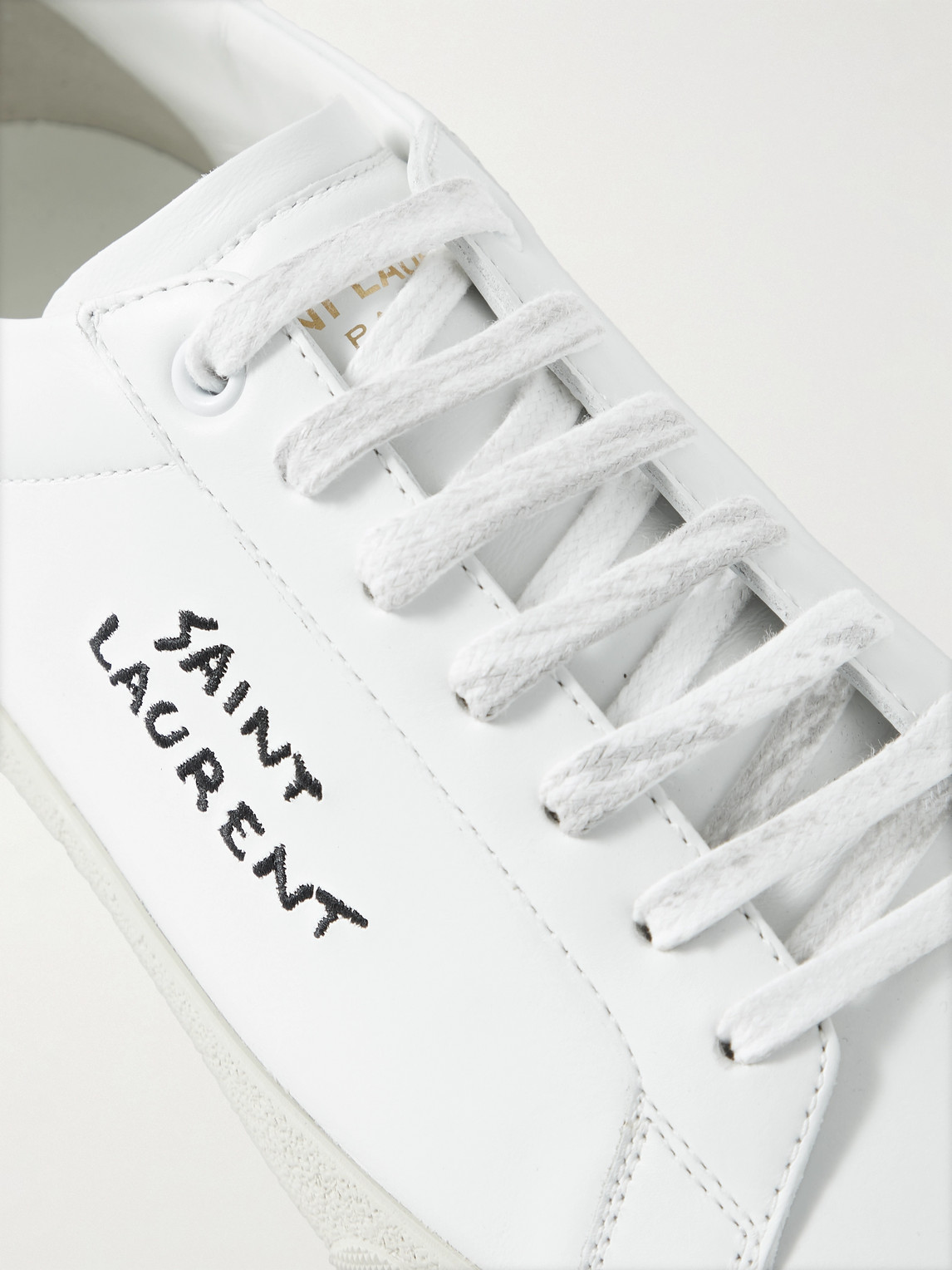 SAINT LAURENT SL/06 COURT CLASSIC LOGO-EMBROIDERED LEATHER SNEAKERS 