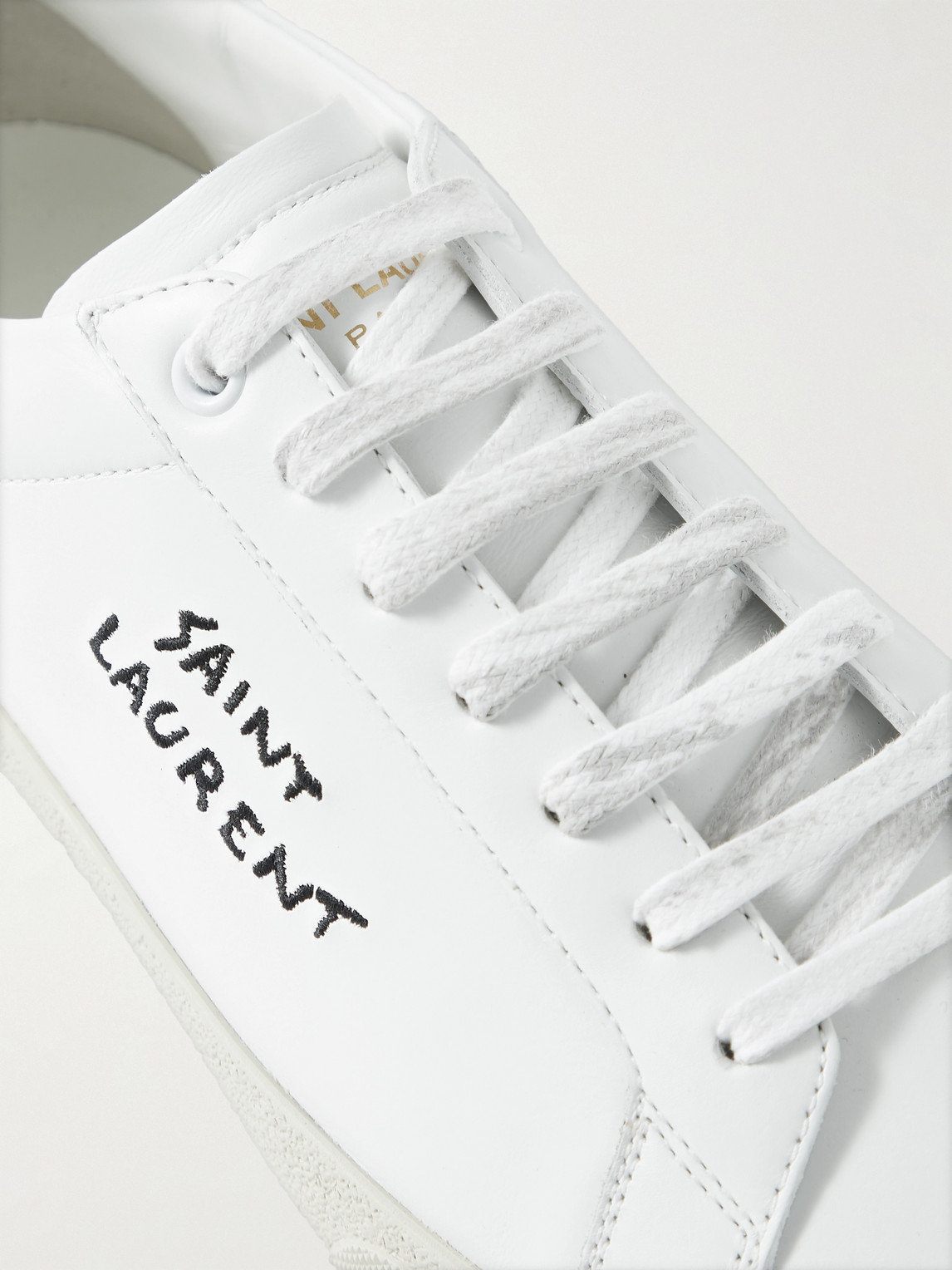 SAINT LAURENT SL/06 COURT CLASSIC LOGO-EMBROIDERED LEATHER SNEAKERS