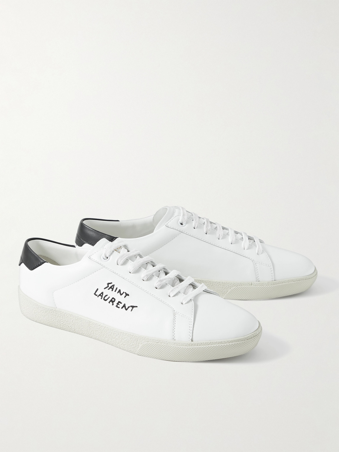 SAINT LAURENT SL/06 COURT CLASSIC LOGO-EMBROIDERED LEATHER SNEAKERS