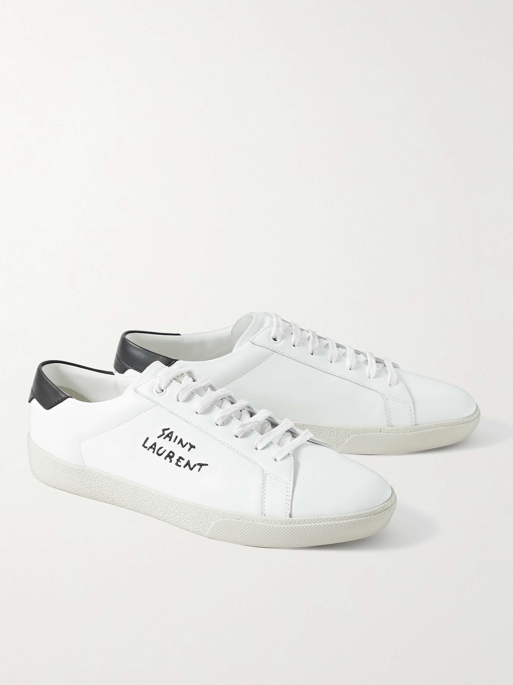 SAINT LAURENT SL/06 Court Classic Leather-Trimmed Logo-Embroidered Distressed Canvas Sneakers