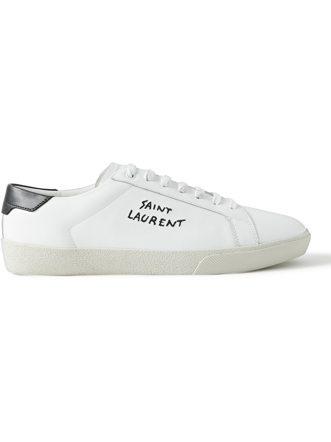 Shop Saint Laurent Sl/06 Court Classic Logo-embroidered Leather Sneakers In White