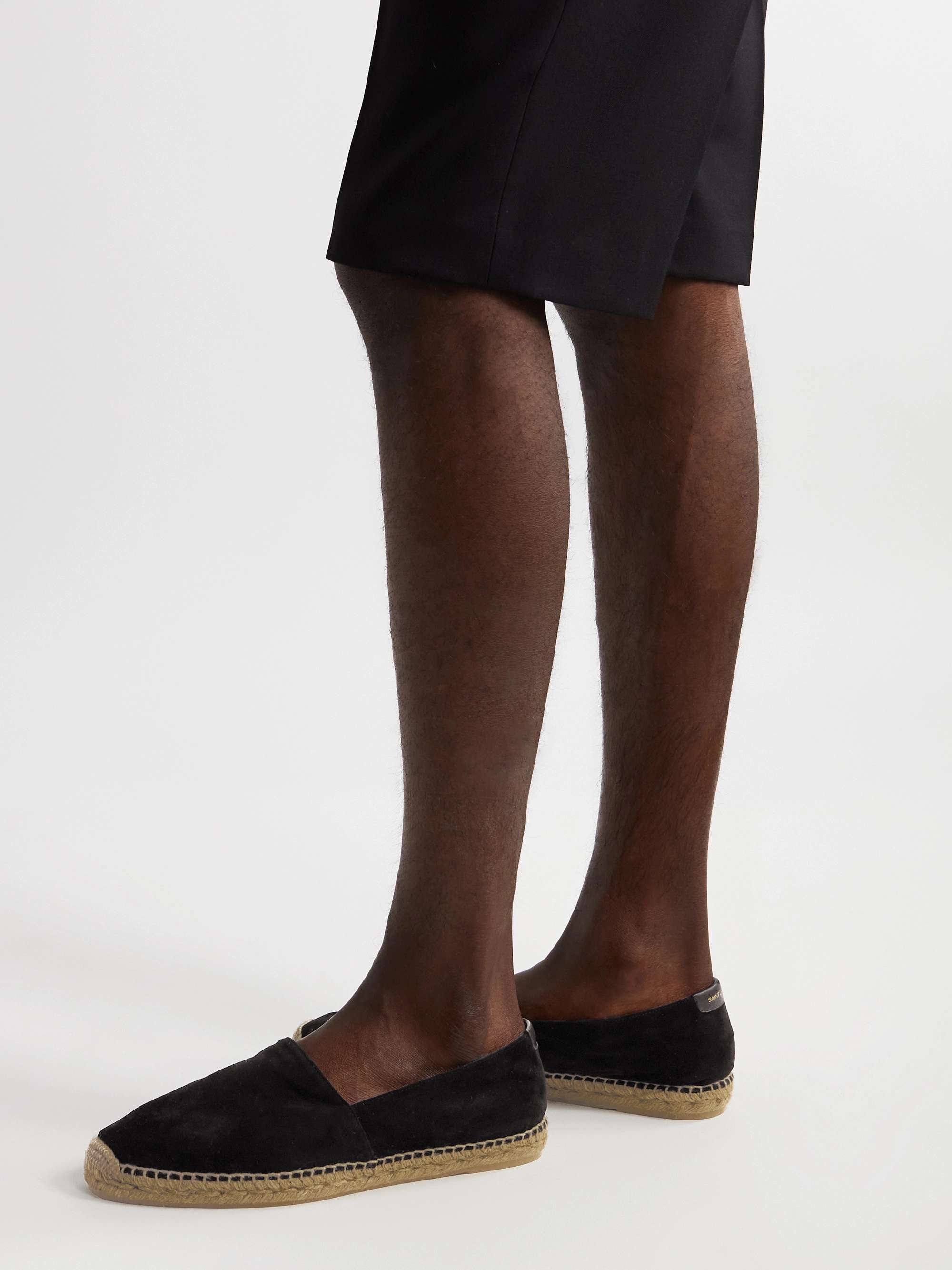 SAINT LAURENT Leather-Trimmed Suede Espadrilles