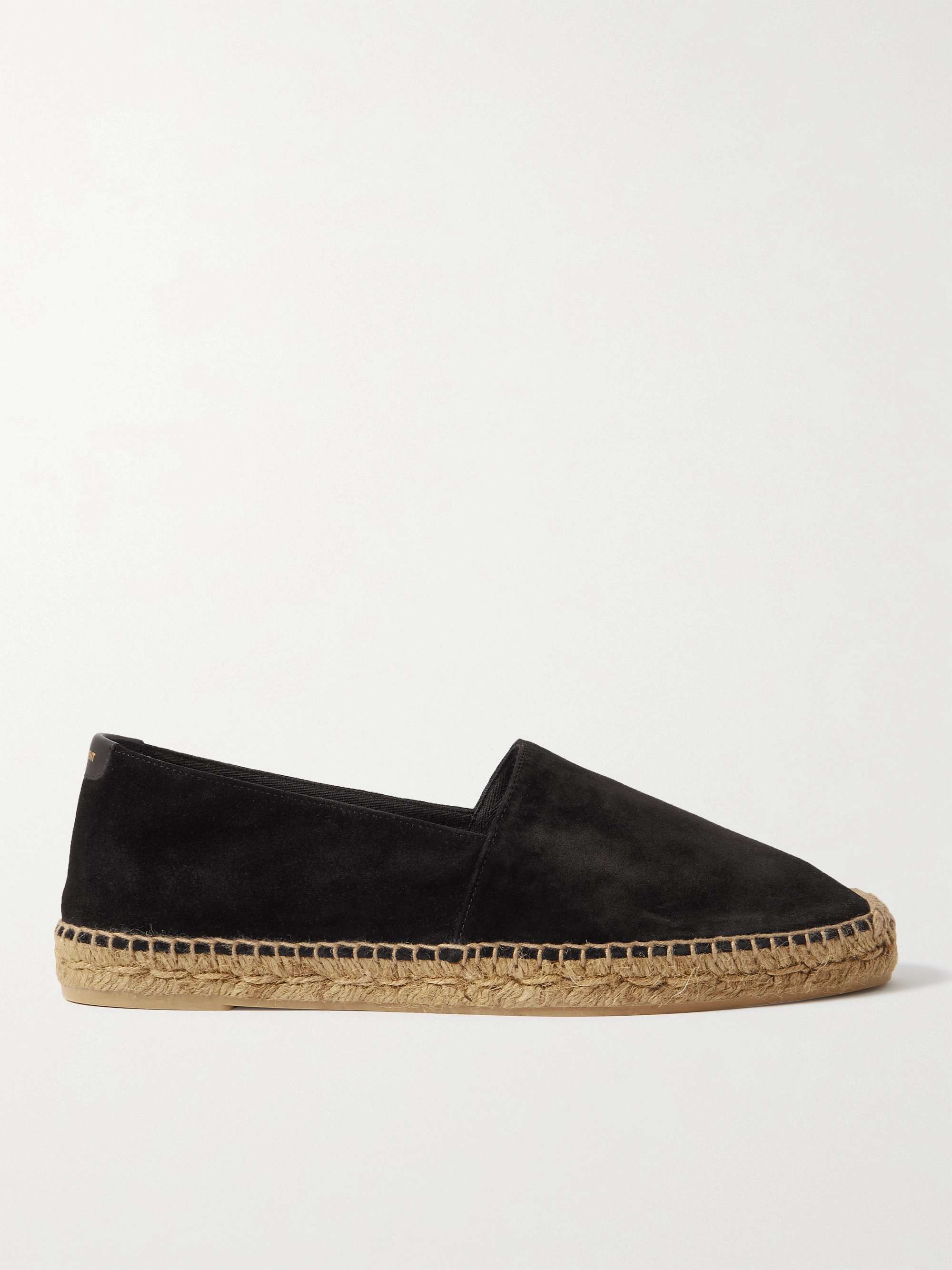 NEW! $525 ~ SAINT LAURENT YSL Logo Suede Espadrille Flats Brown 36.5/US 6.5