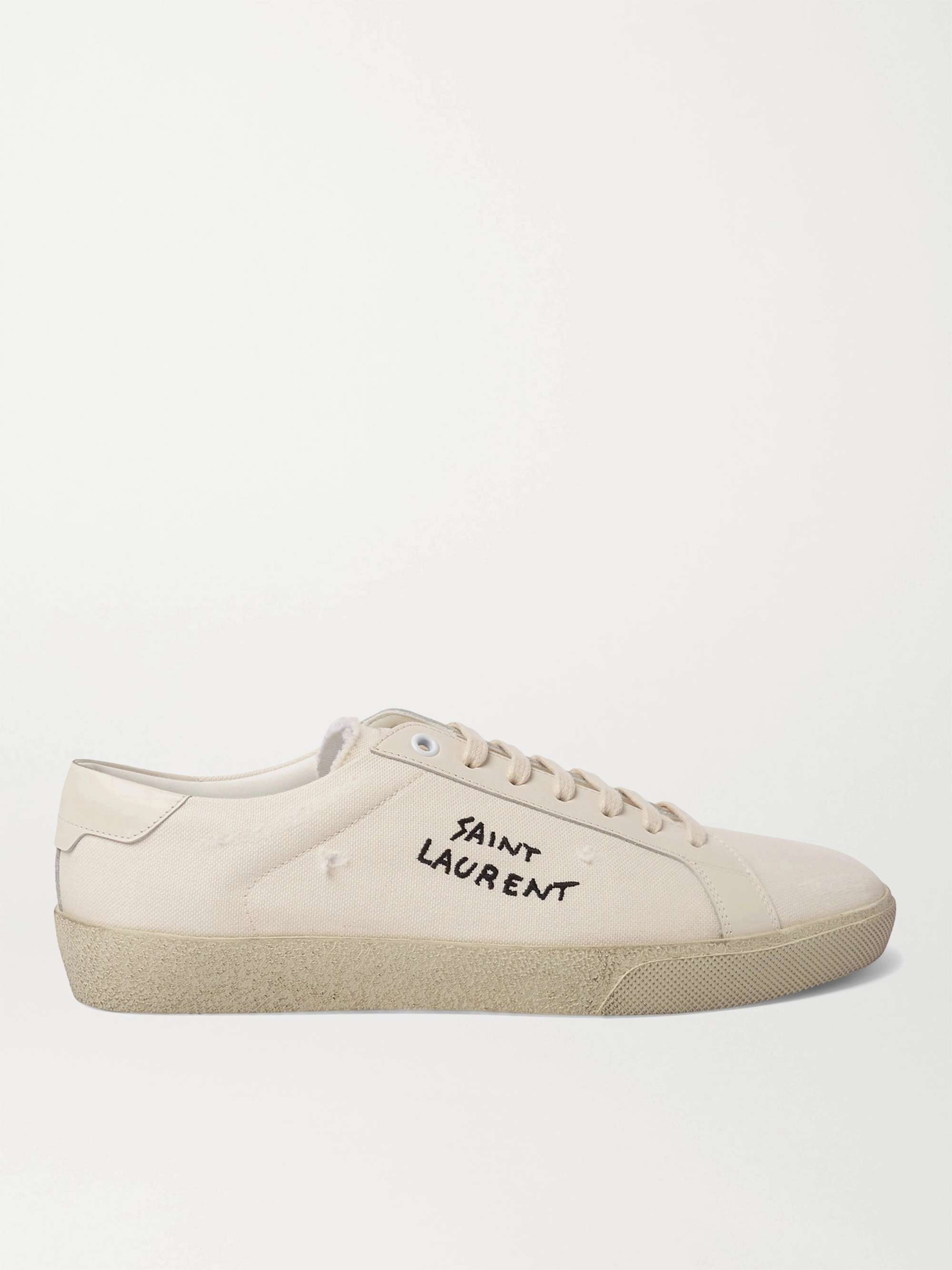 SAINT LAURENT SL/06 Court Classic Leather-Trimmed Logo-Embroidered  Distressed Canvas Sneakers for Men