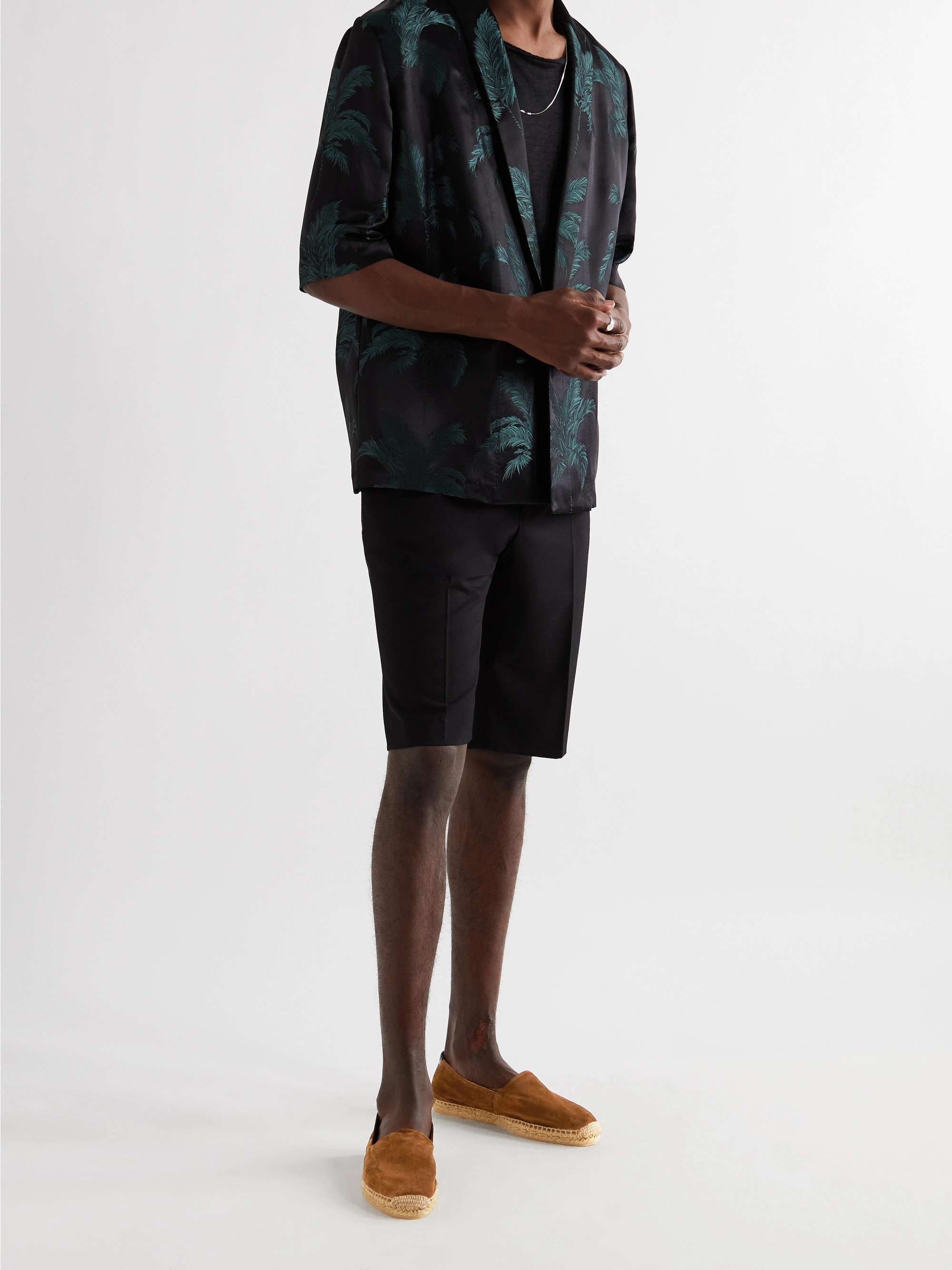 SAINT LAURENT Leather-Trimmed Suede Espadrilles