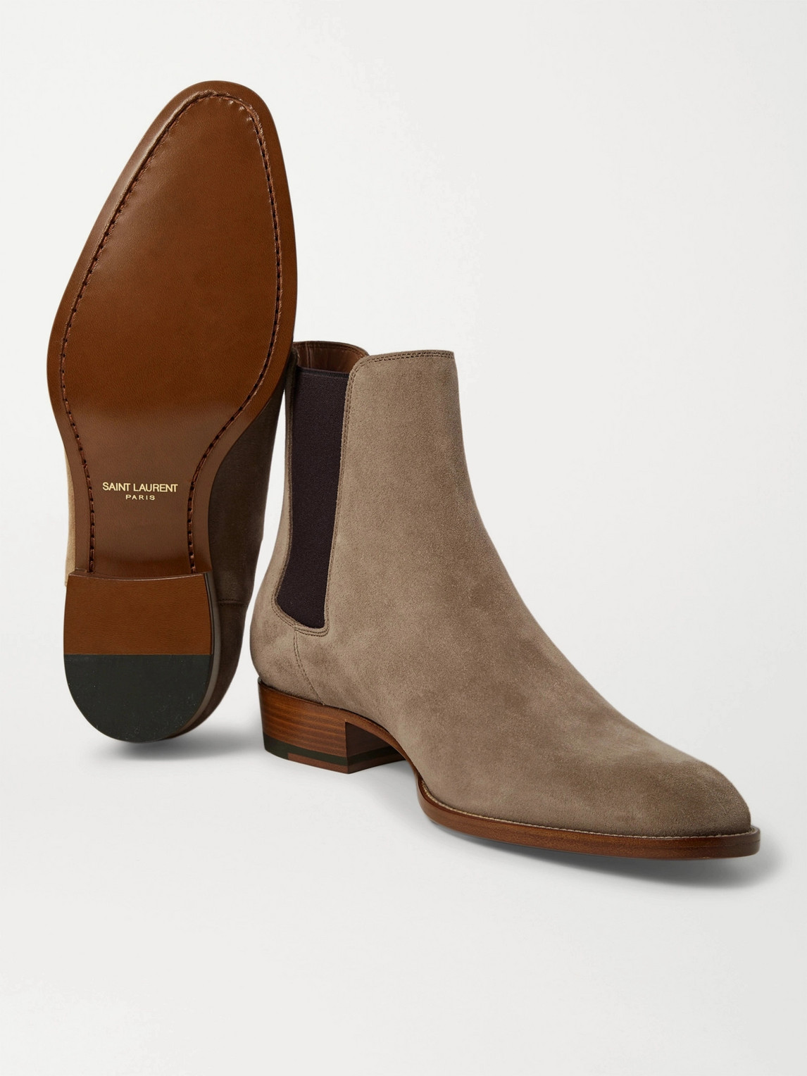 Shop Saint Laurent Wyatt 30 Suede Chelsea Boots In Brown