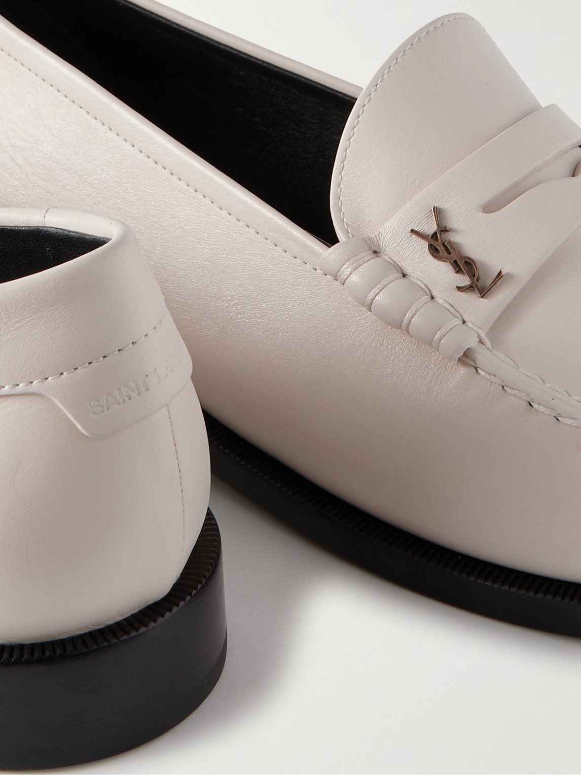 Saint Laurent Logo-embellished Leather Penny Loafers In White