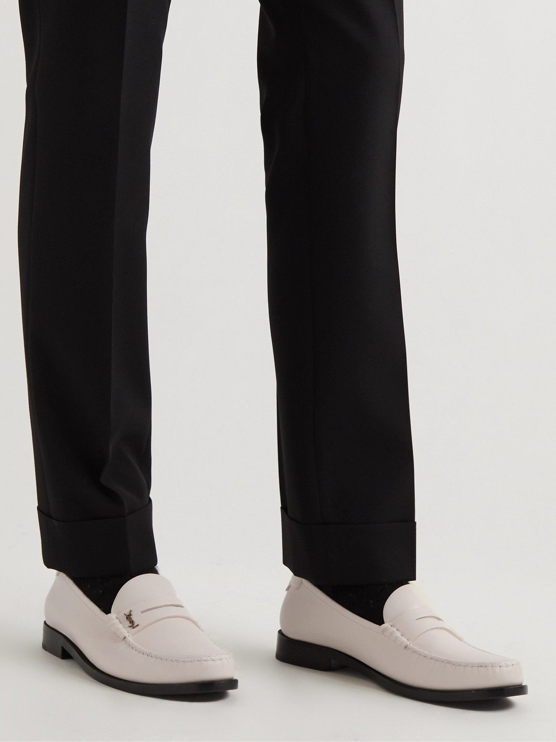 Saint Laurent Logo-embellished Leather Penny Loafers In White