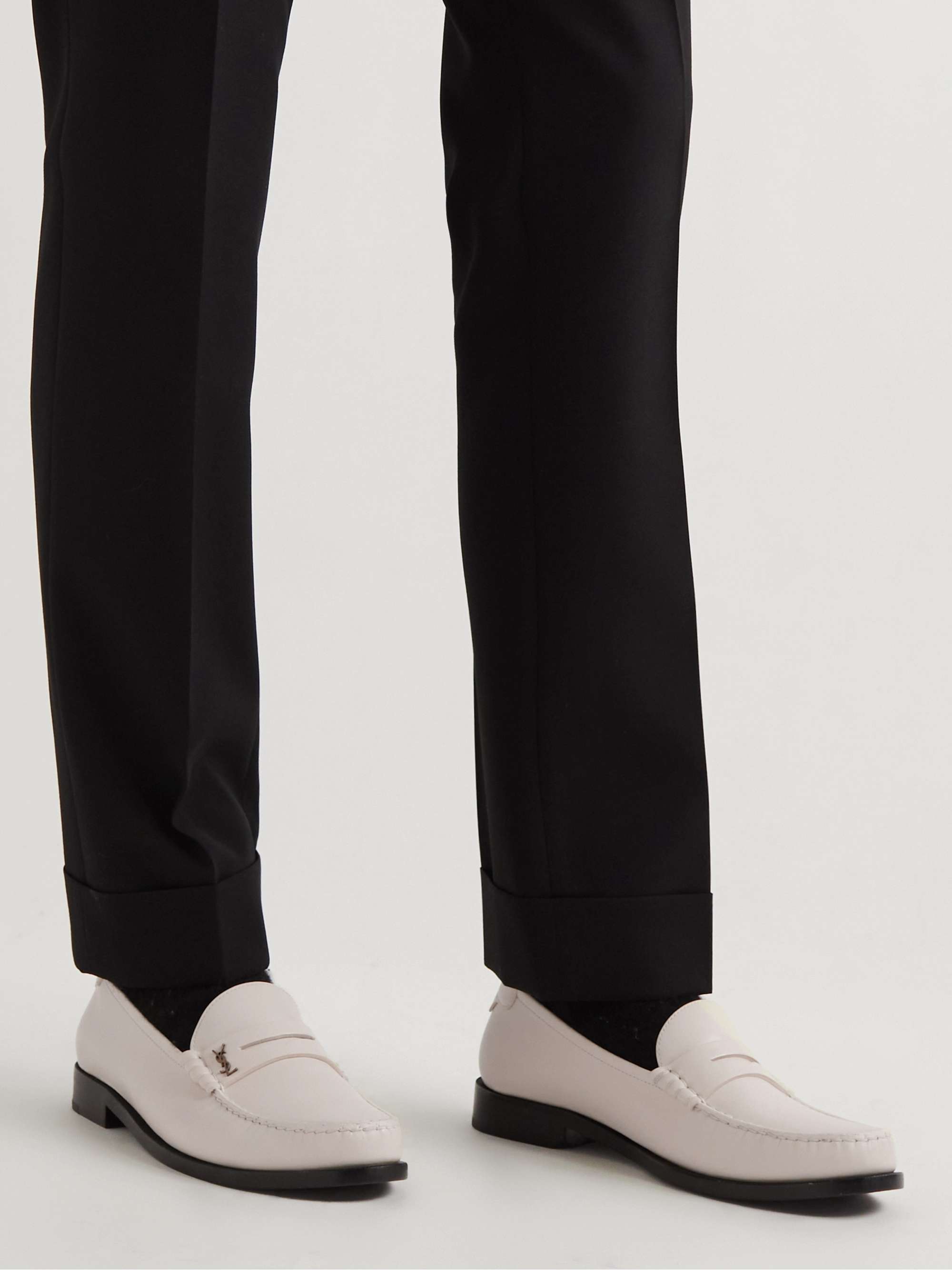 SAINT LAURENT Logo-Embellished Leather Penny Loafers