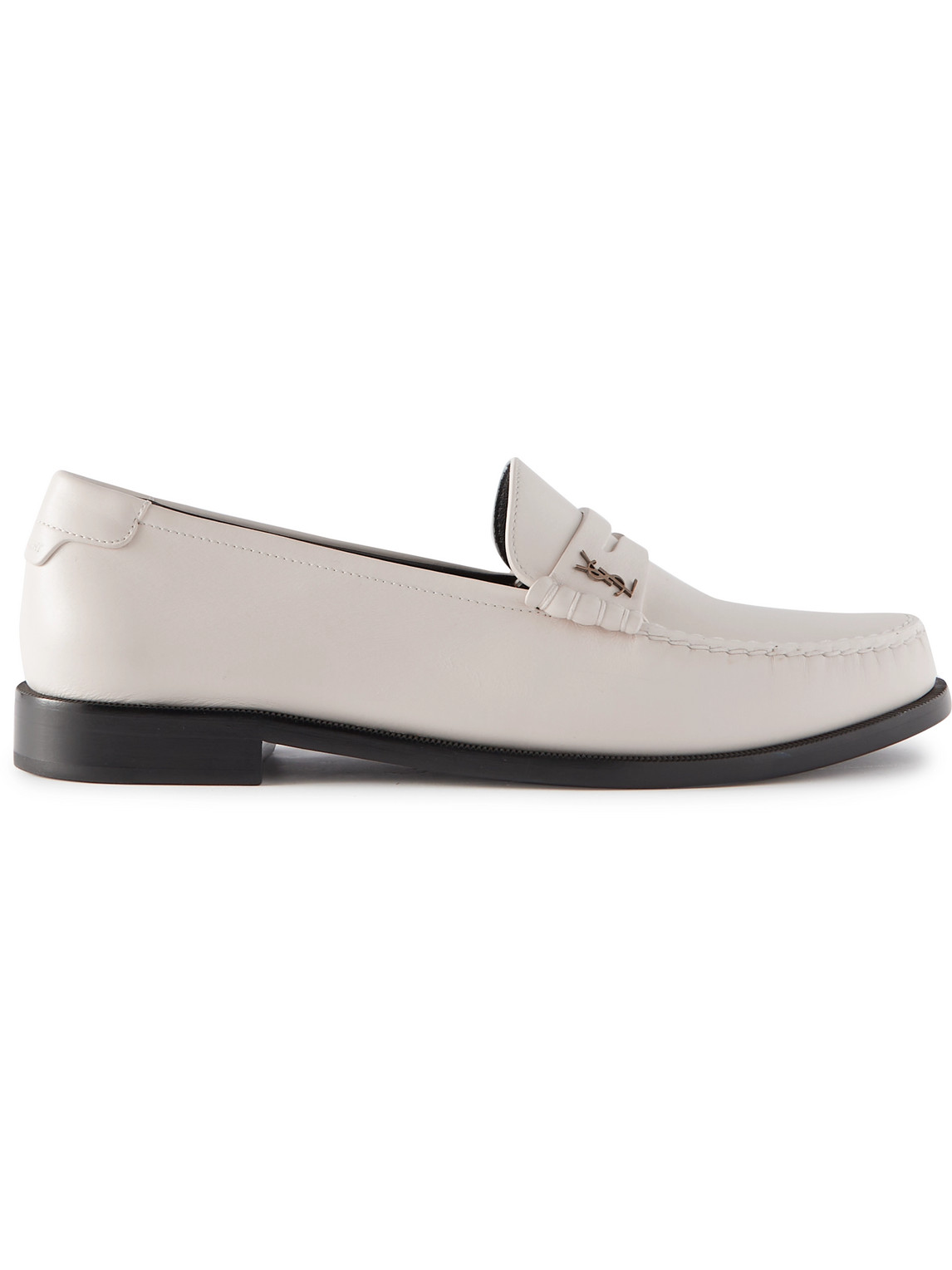 Saint Laurent Logo-embellished Leather Penny Loafers In White