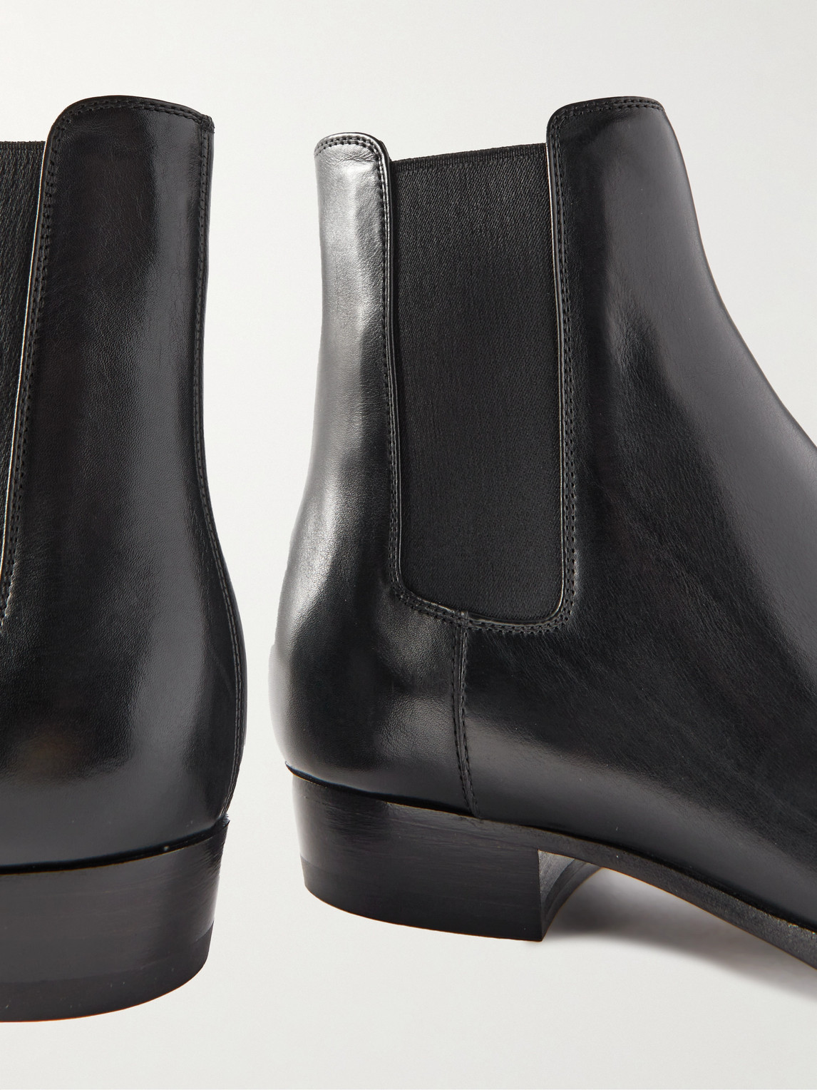 Shop Saint Laurent Wyatt Leather Chelsea Boots In Black