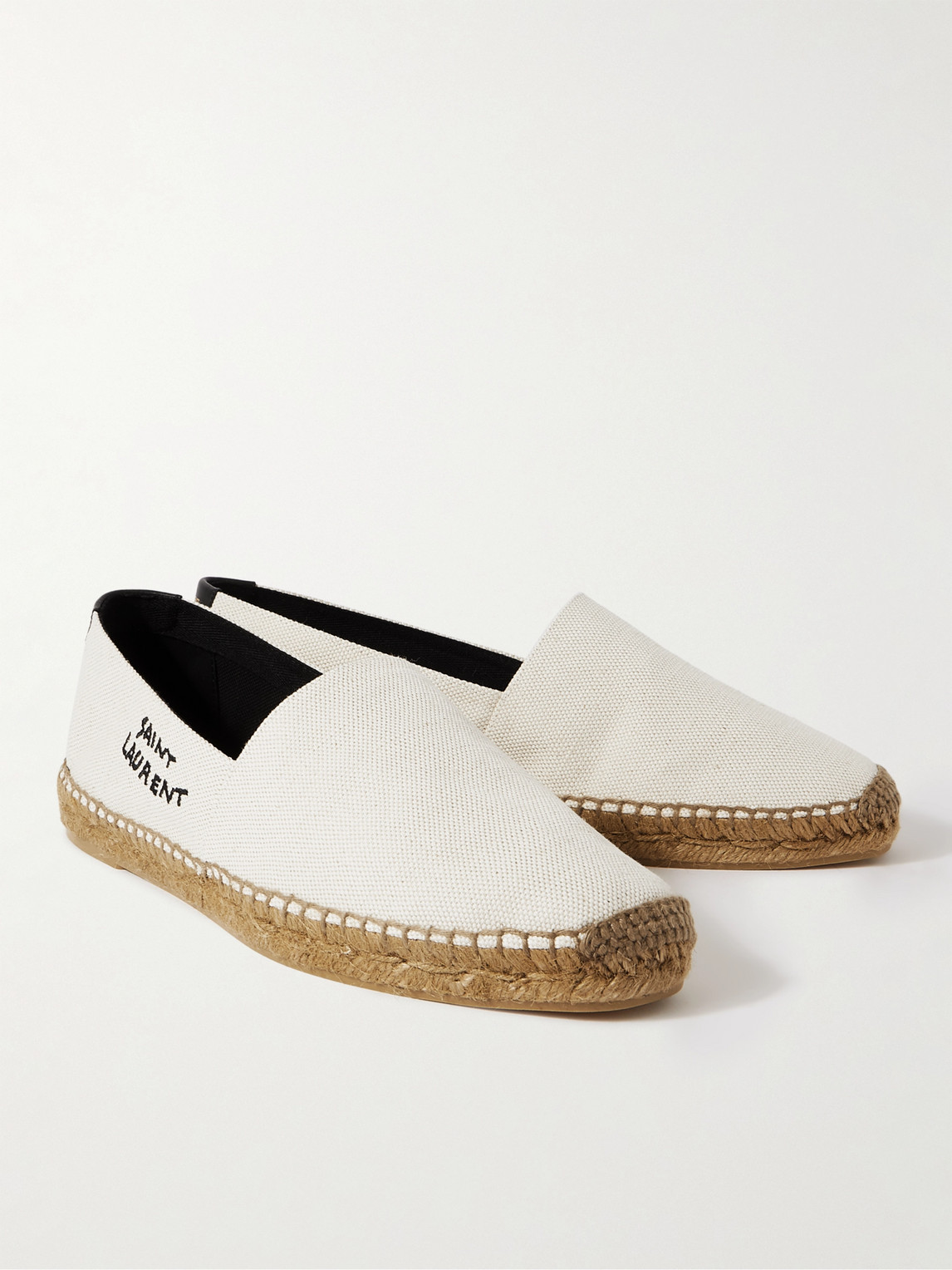 Shop Saint Laurent Logo-embroidered Canvas Espadrilles In Neutrals