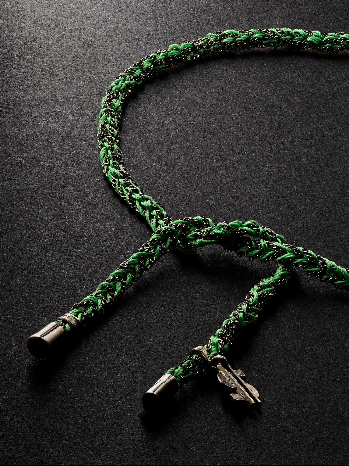 Shop Carolina Bucci Lucky Money Blackened Gold And Silk Bracelet In Green