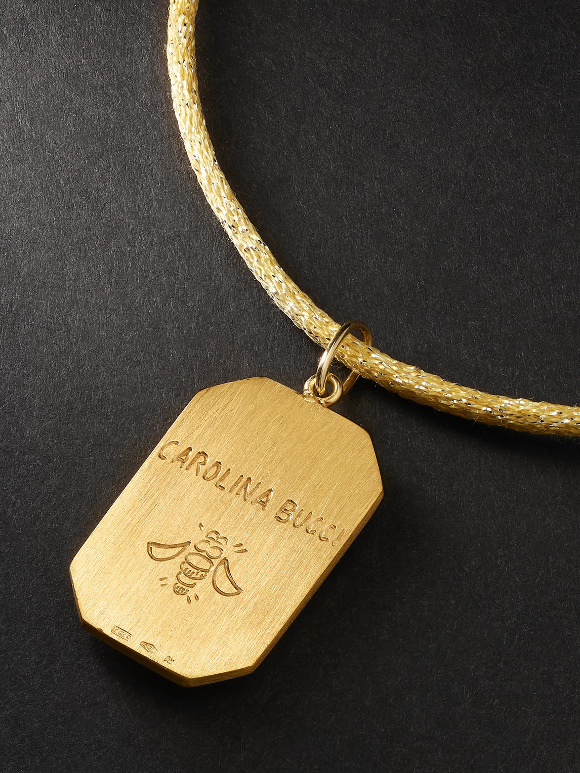 Shop Carolina Bucci Logo-engraved Yellow And Blackened Gold And Lurex Pendant Necklace