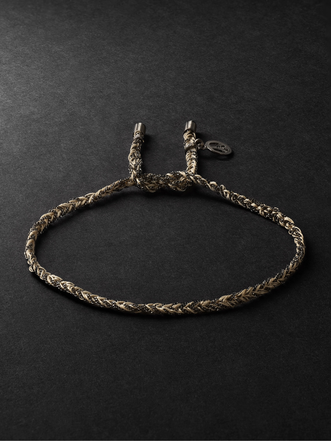 Lucky Peace Blackened Gold and Silk Bracelet