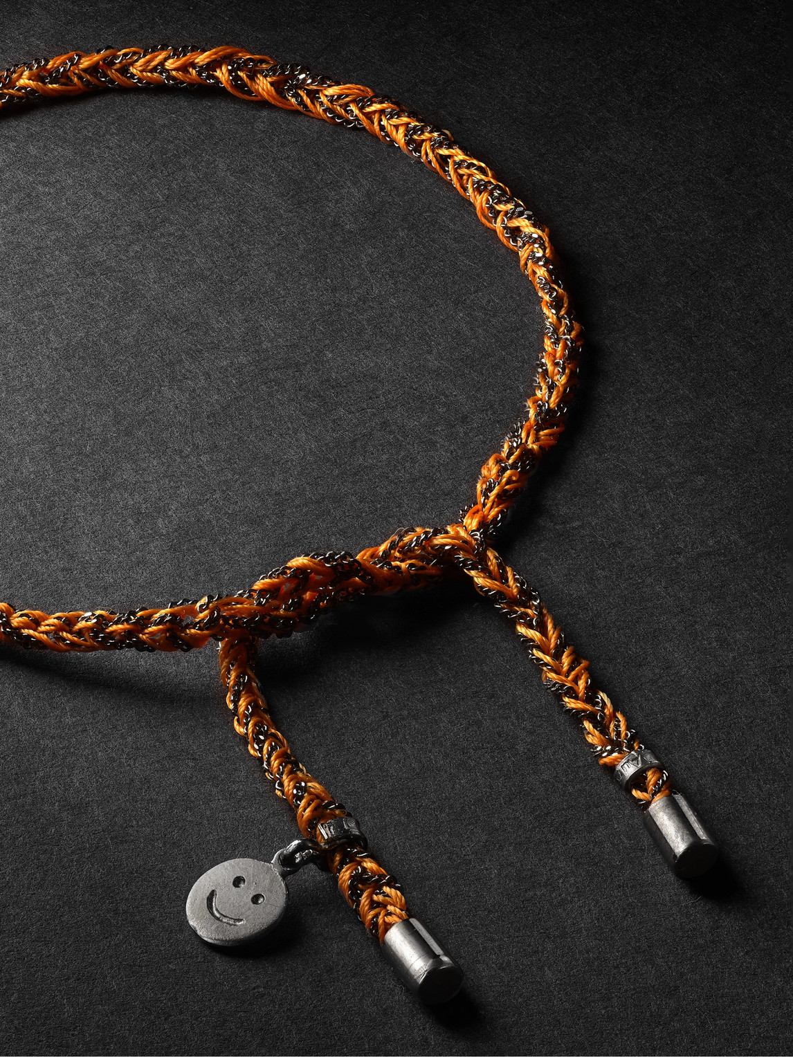 Shop Carolina Bucci Lucky Happiness Blackened Gold And Silk Bracelet In Orange