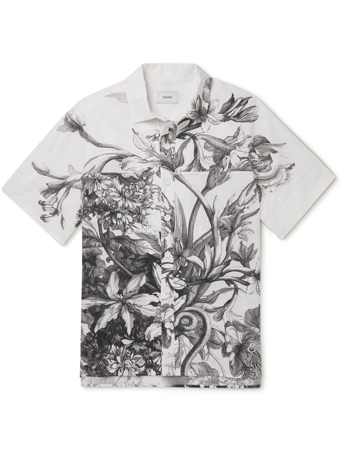 Convertible-Collar Printed Cotton-Poplin Shirt