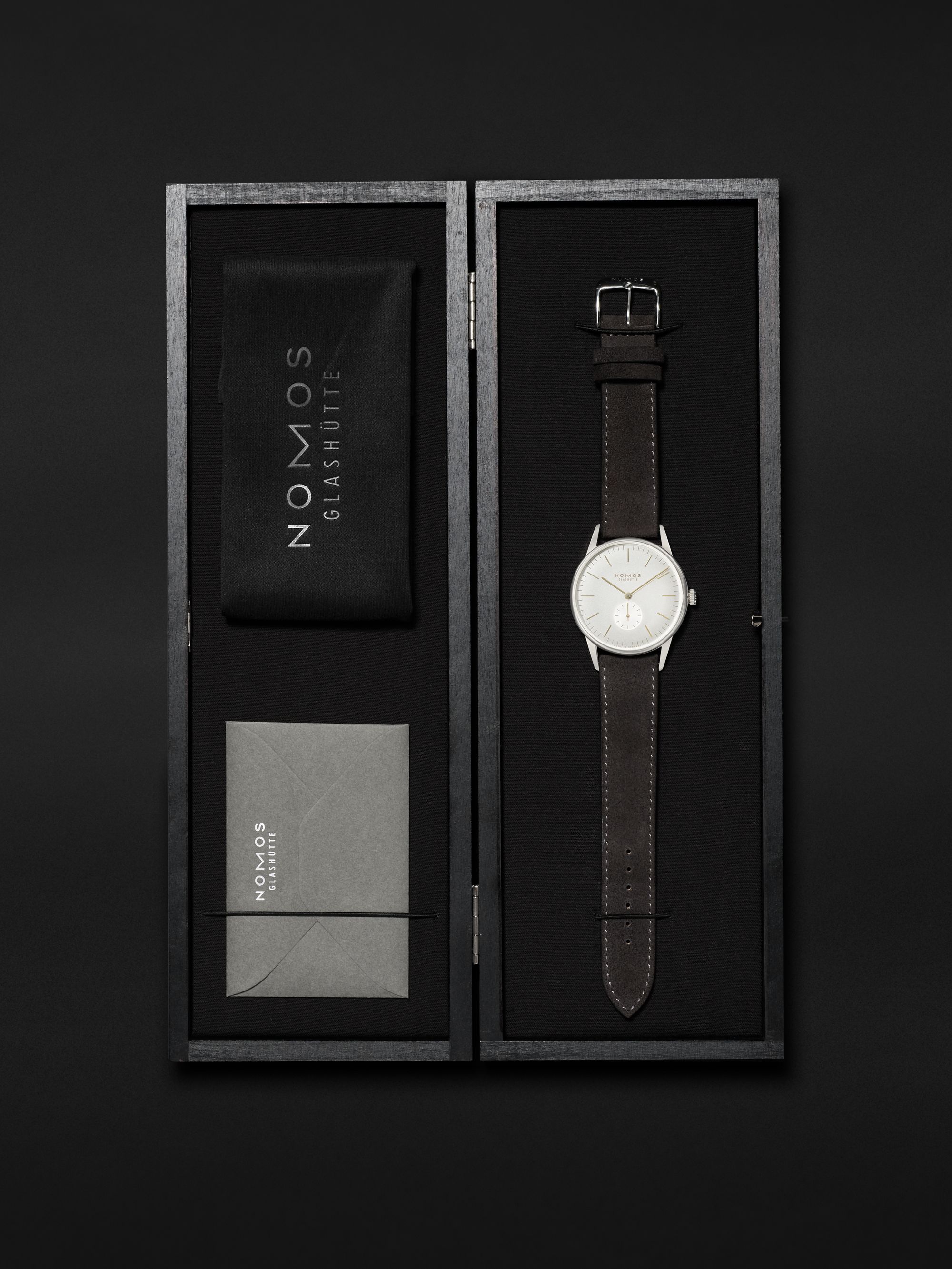 NOMOS GLASHÜTTE Orion Hand-Wound 38mm Stainless Steel and Suede Watch, Ref. No. 379